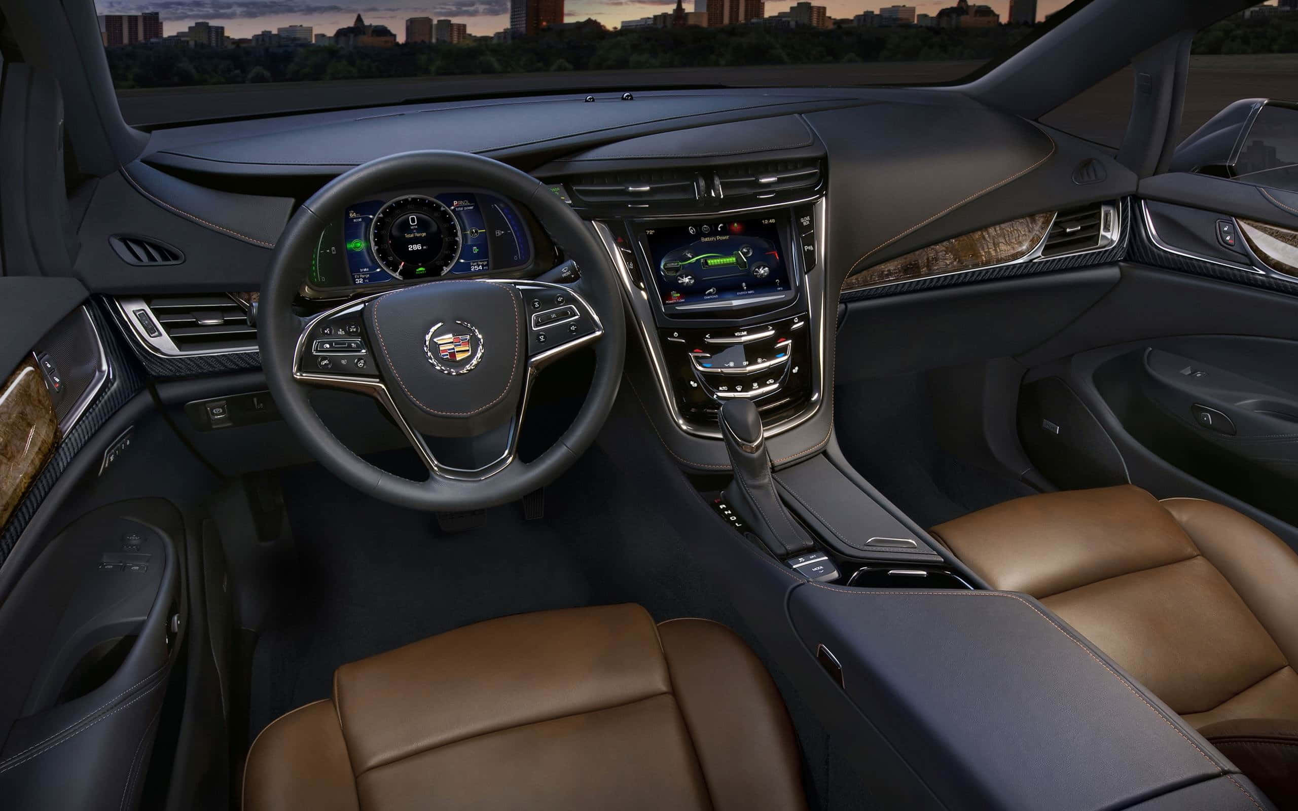 Cadillac ELR, brown leather seats, digital dashboard, 2K Desktop Wallpaper