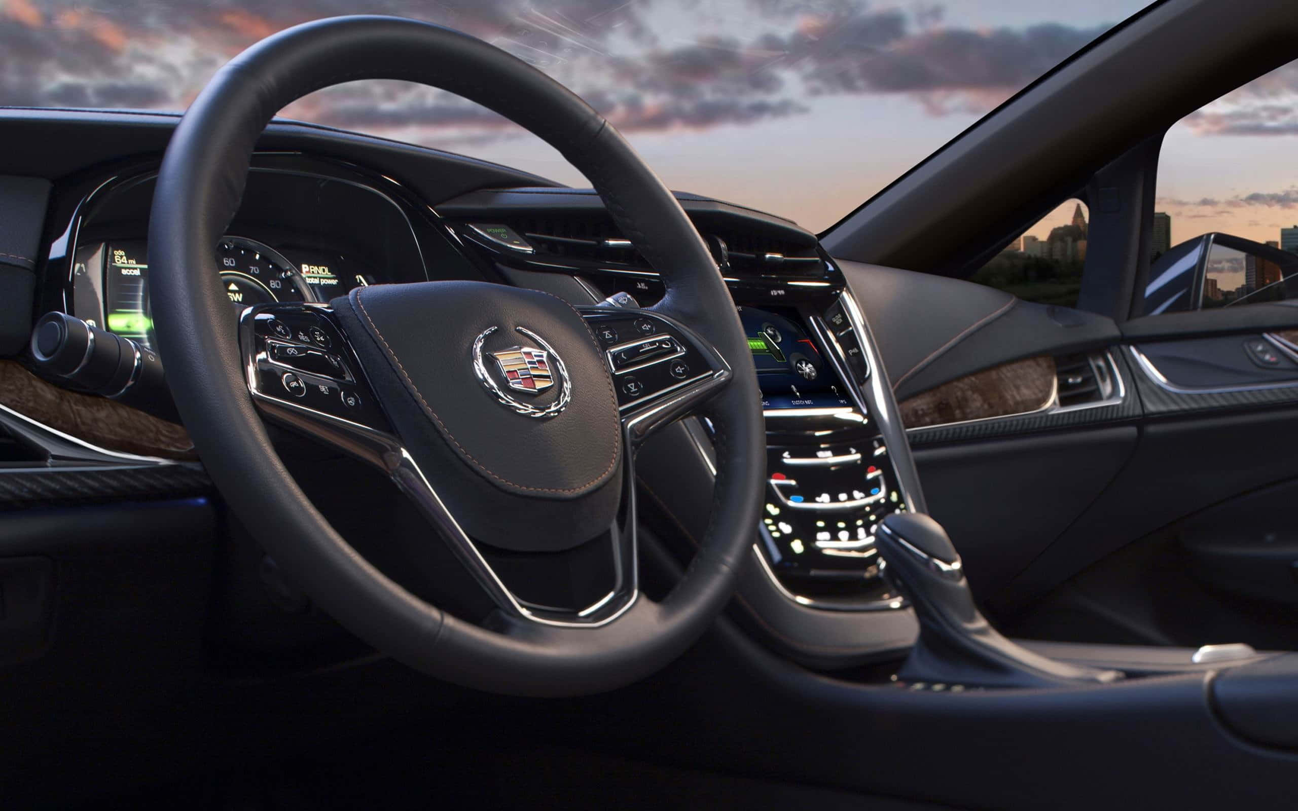 Cadillac ELR, dusk, sleek black dashboard, 2K Desktop Wallpaper