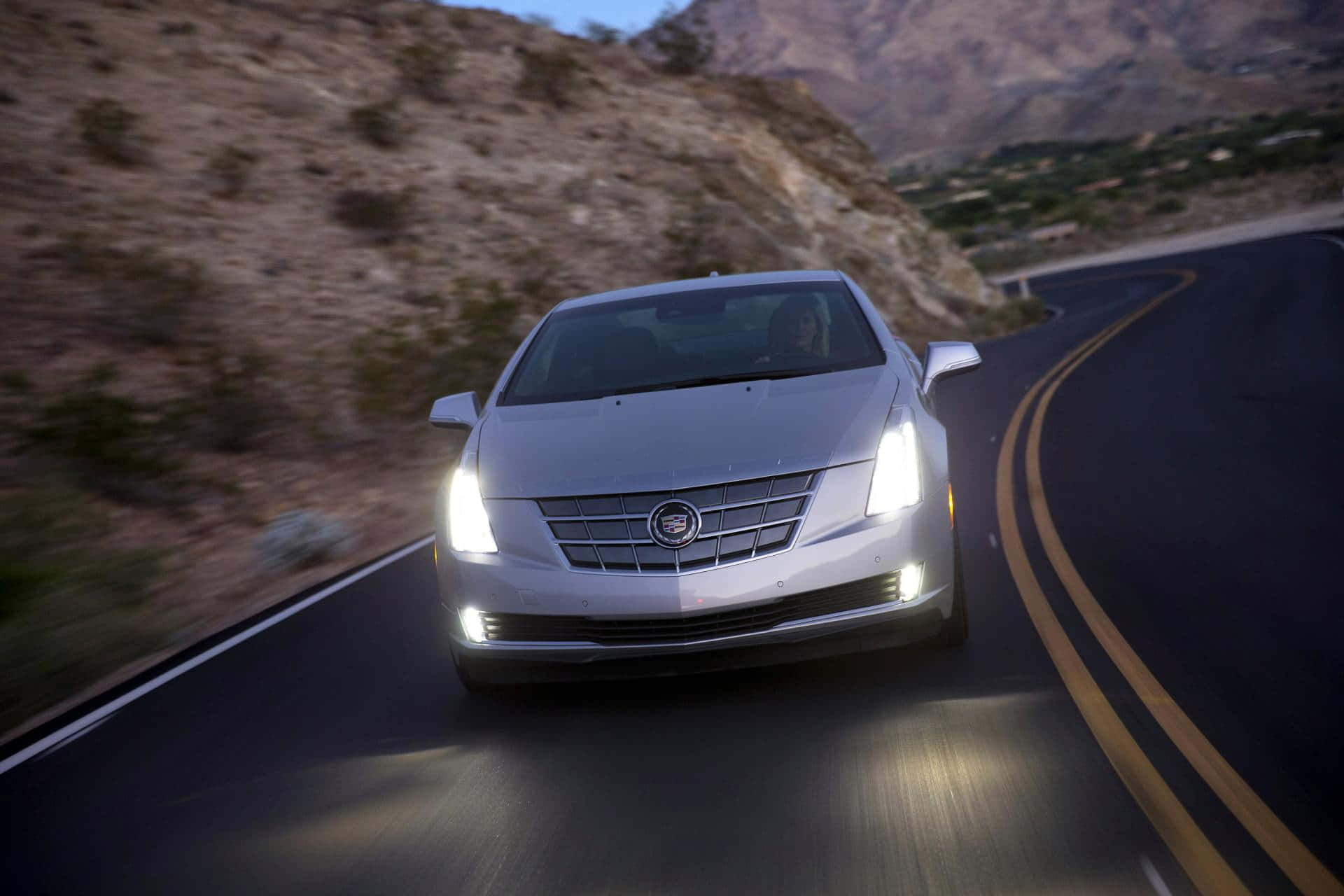 Cadillac ELR, silver, winding mountain road, Full HD Desktop Wallpaper