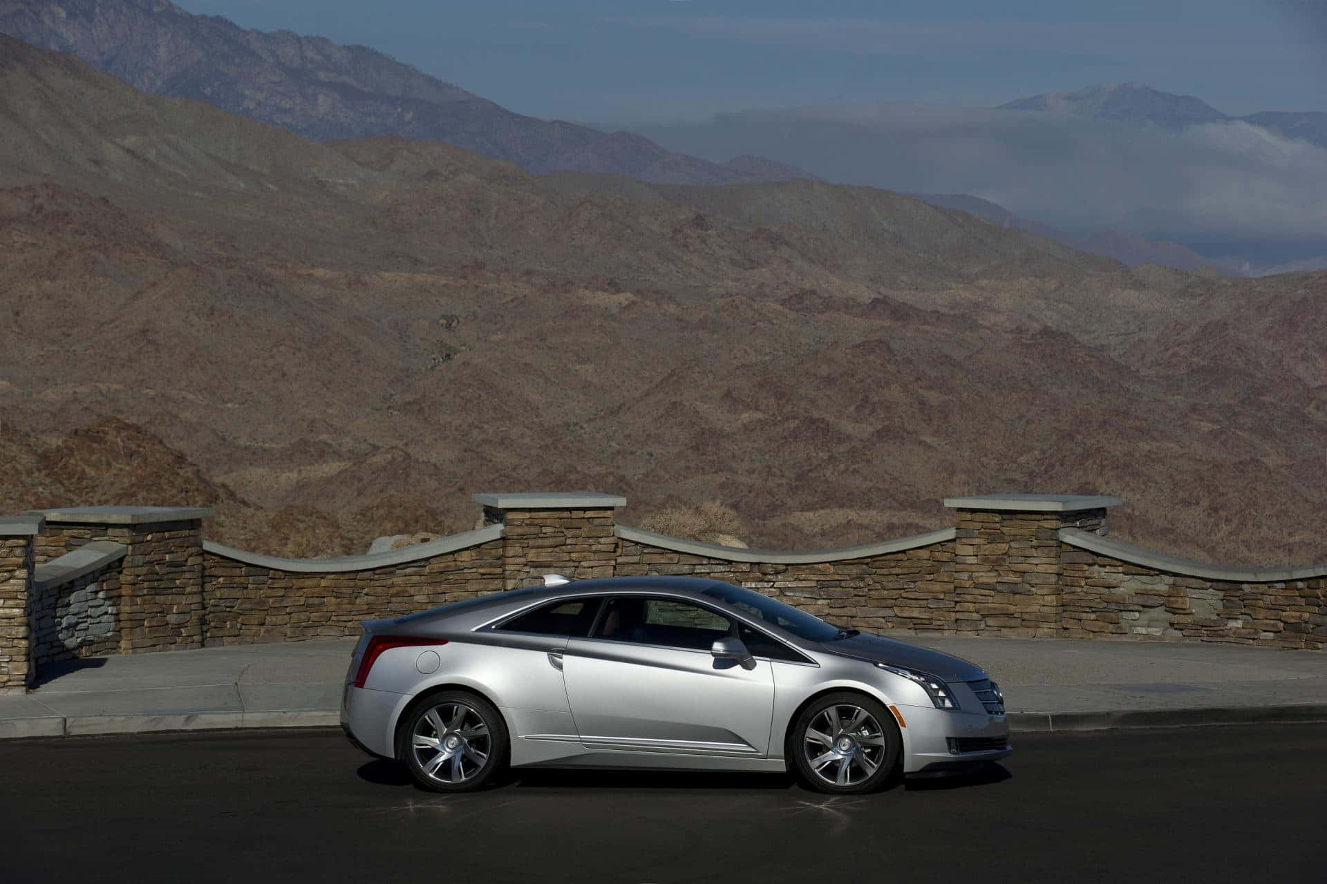 Cadillac ELR, silver, roadside overlook, Full HD Desktop Wallpaper