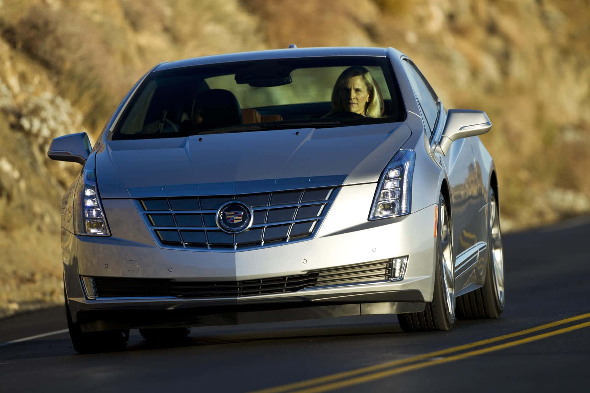 Cadillac ELR, silver, winding mountain road, Full HD Desktop Wallpaper