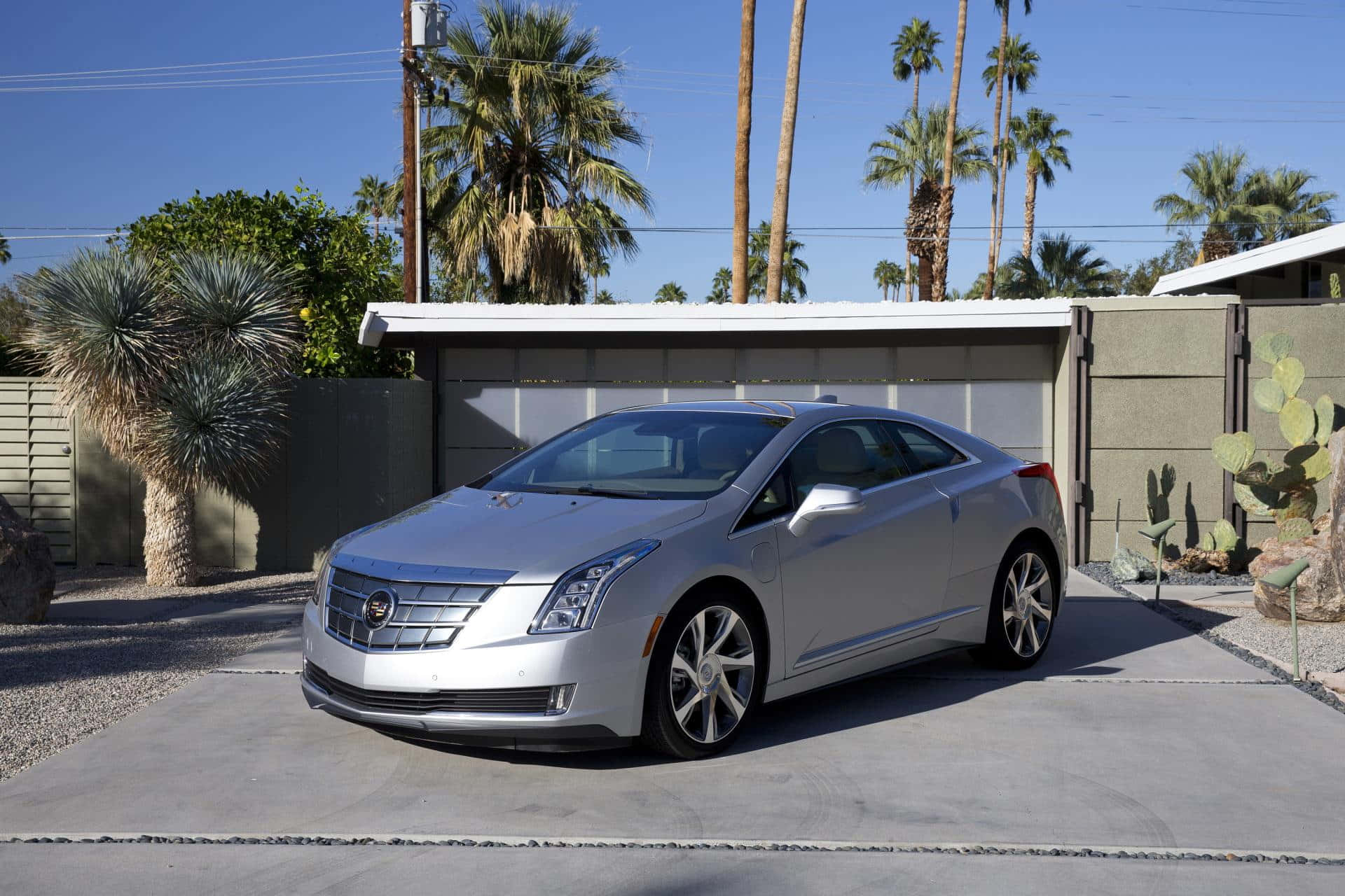 Cadillac ELR, silver, modern house, Full HD Desktop Wallpaper