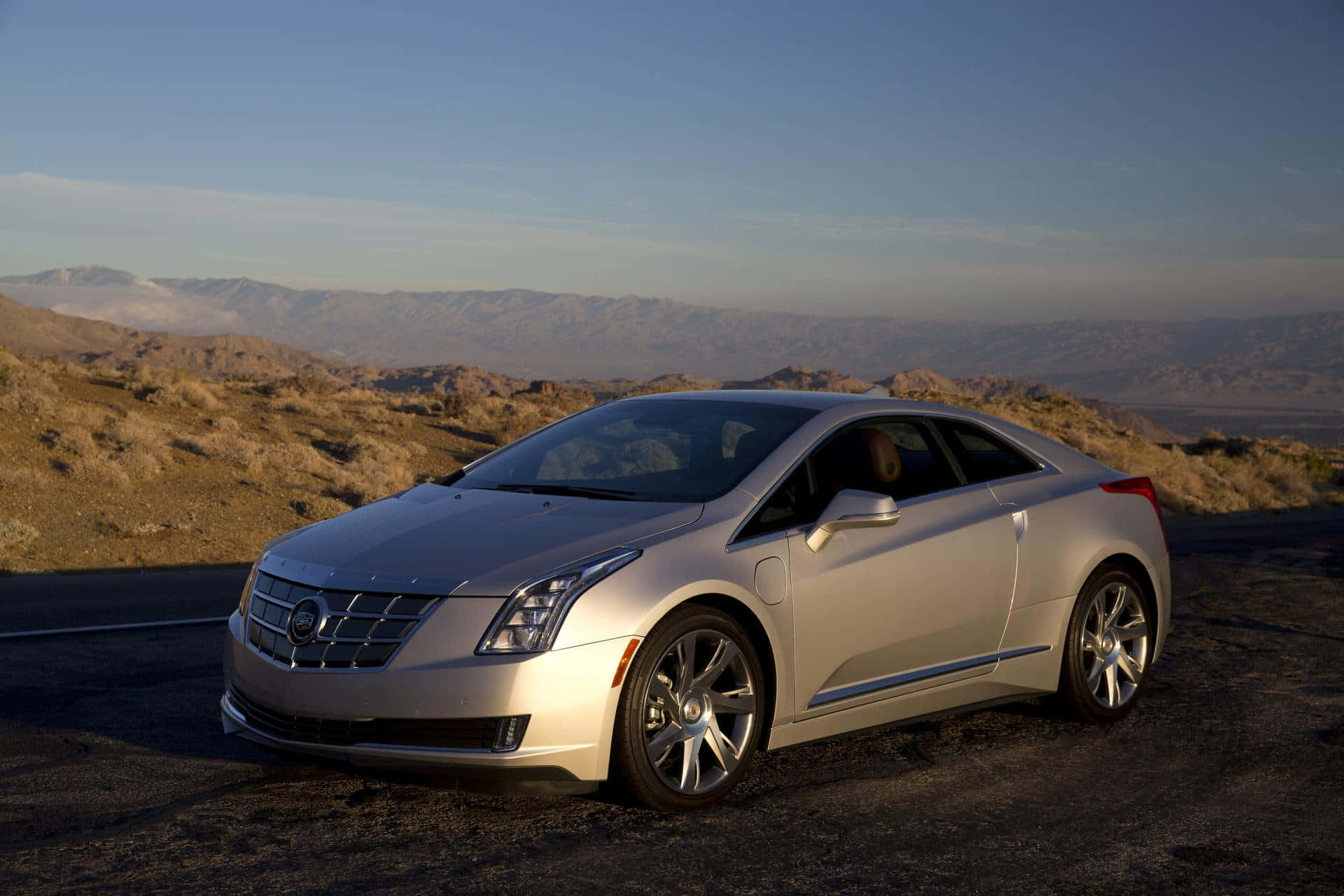 Cadillac ELR, silver, desert road, Full HD Desktop Wallpaper