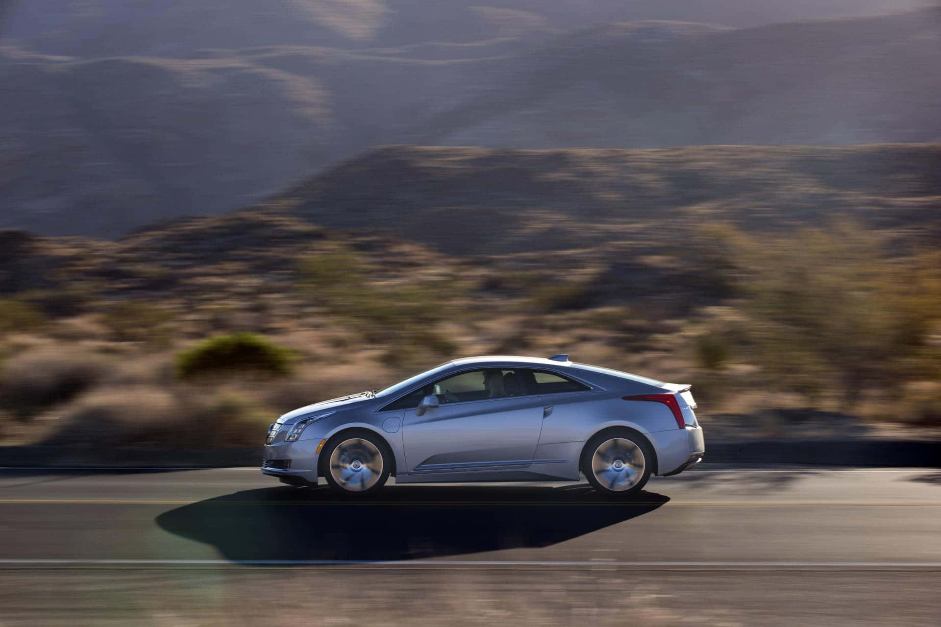 Cadillac ELR, silver, desert highway, Full HD Desktop Wallpaper