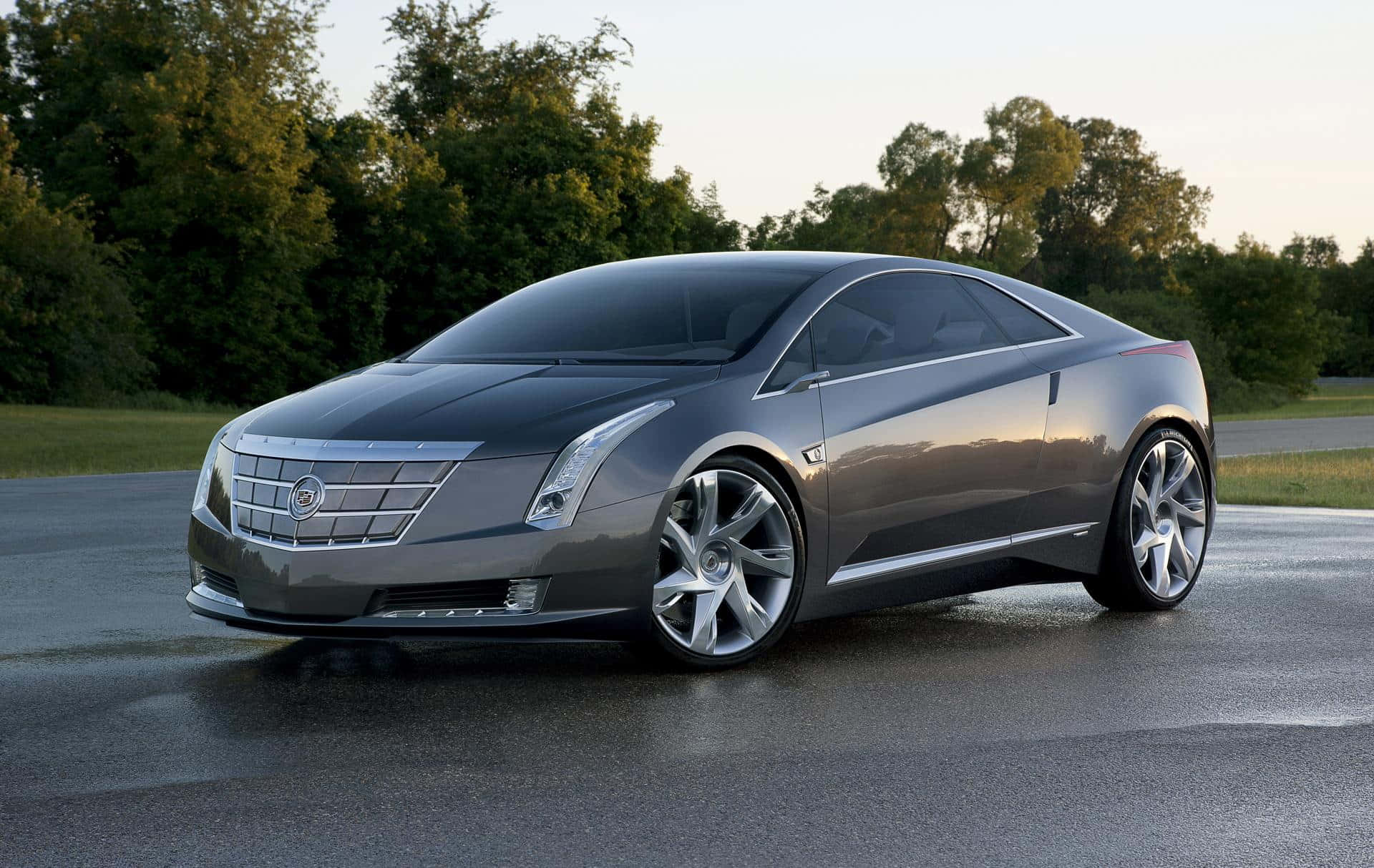 Cadillac ELR, silver, wet road, Full HD Desktop Wallpaper