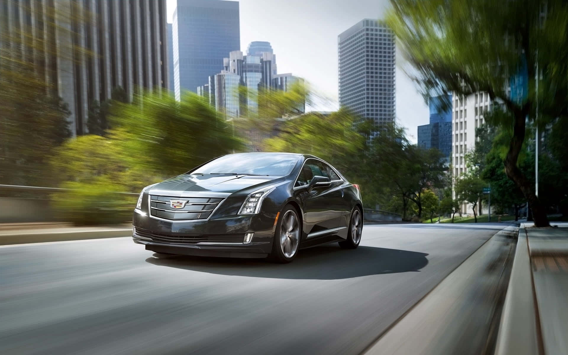 Cadillac ELR, black, sunlit urban street, Full HD Desktop Wallpaper