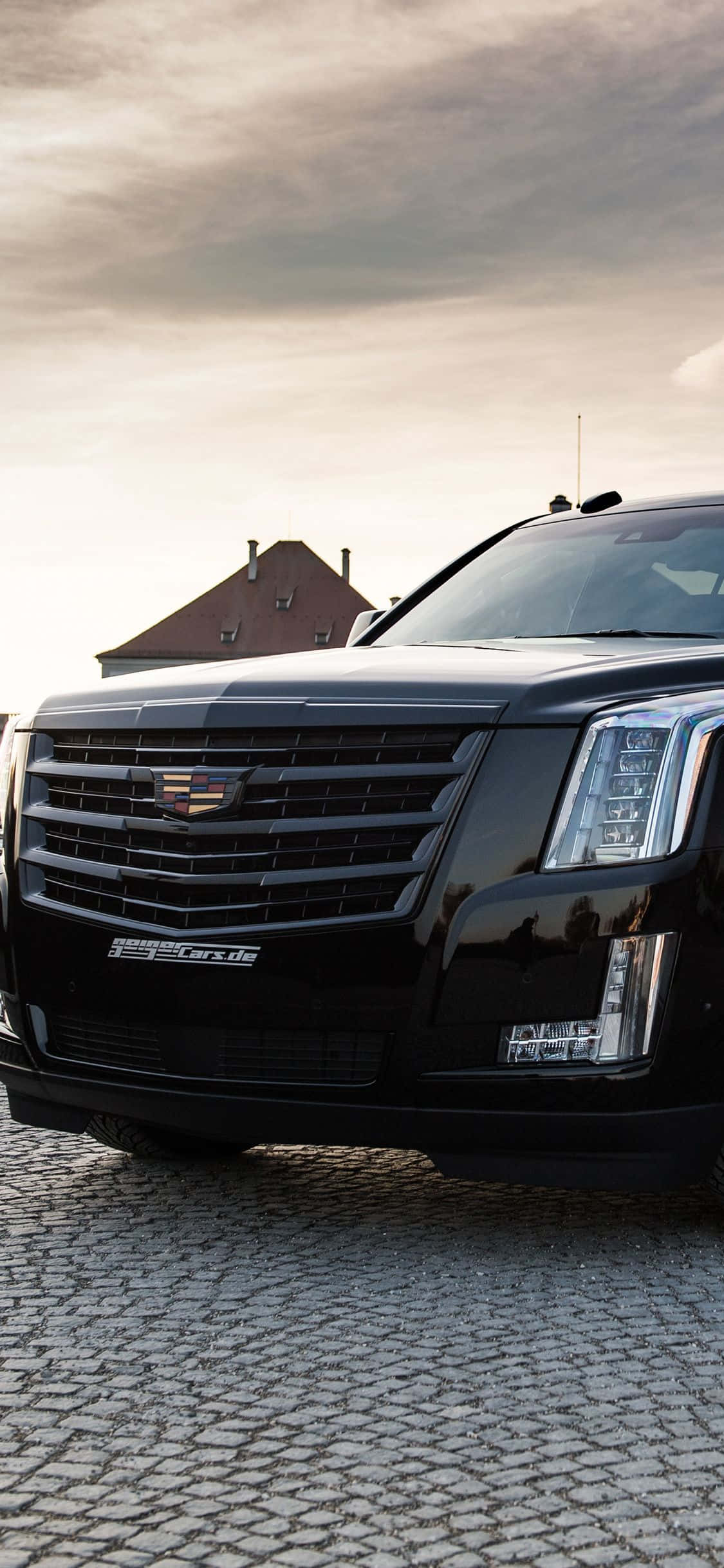 Cadillac Escalade, black, cobblestone street, Full HD Phone Wallpaper