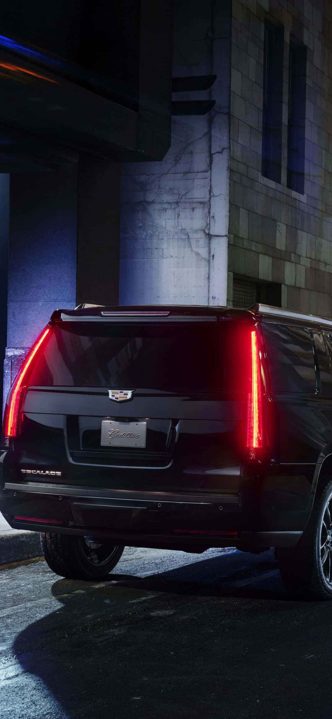 Cadillac Escalade, black, glowing red taillights, Full HD Phone Wallpaper