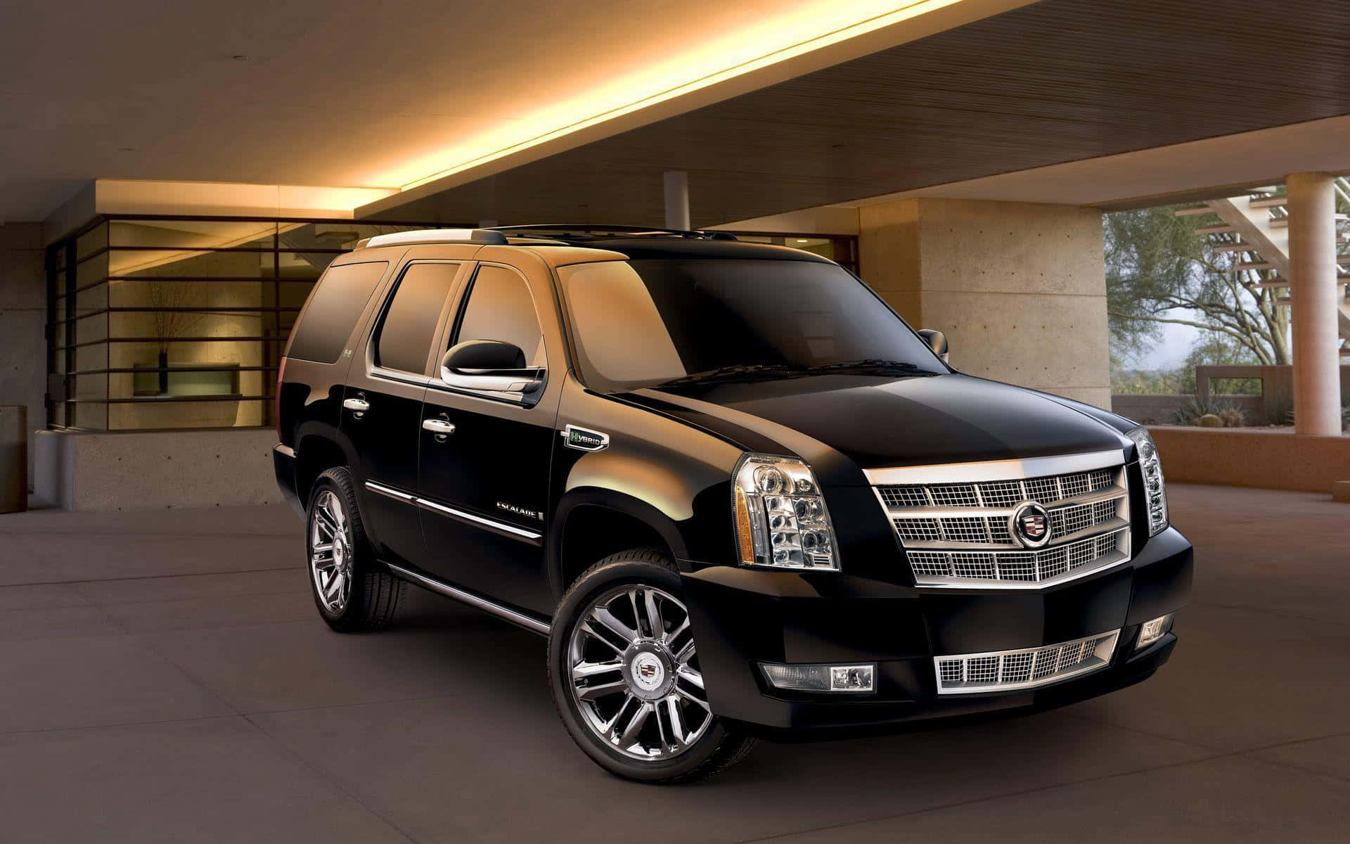 Cadillac Escalade, black, modern architectural driveway, Full HD Desktop Wallpaper