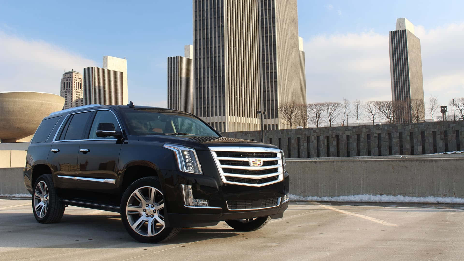 Cadillac Escalade, black, city lot, Full HD Desktop Wallpaper
