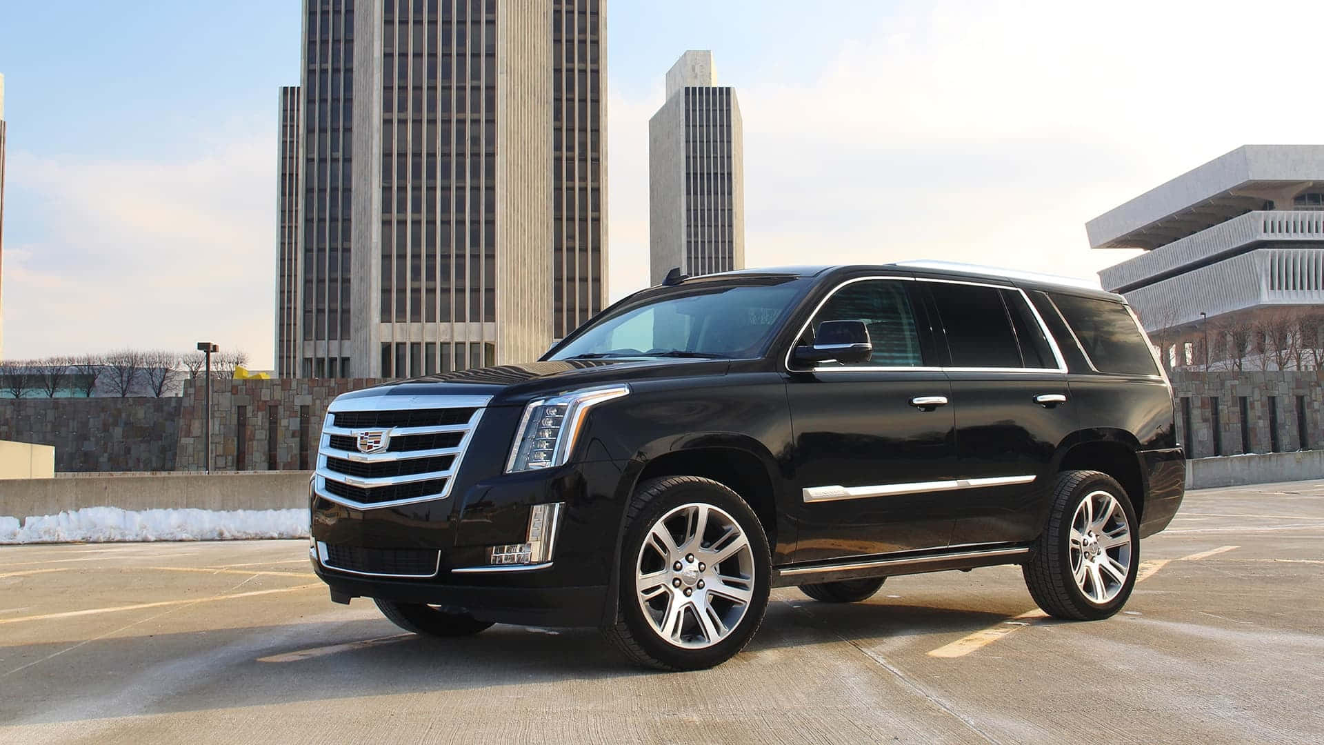 Cadillac Escalade, black, city lot, Full HD Desktop Wallpaper
