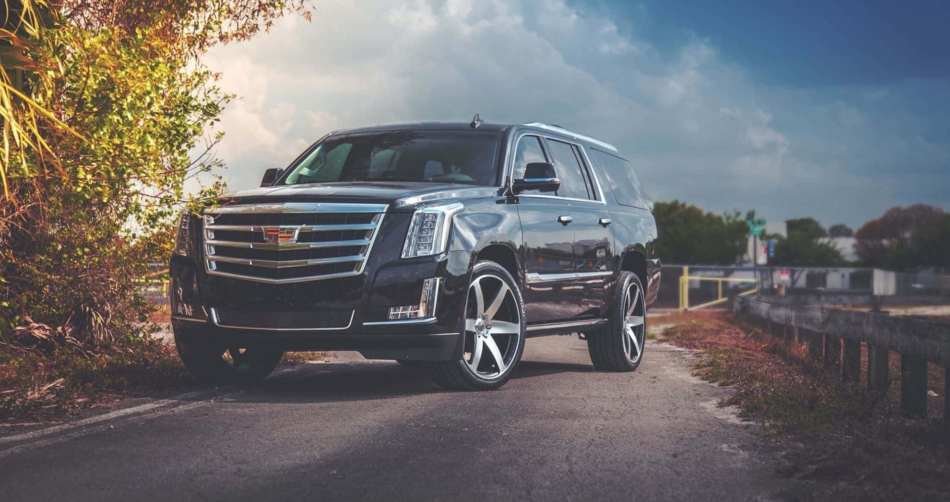 Cadillac Escalade, black, golden foliage, Full HD Desktop Wallpaper