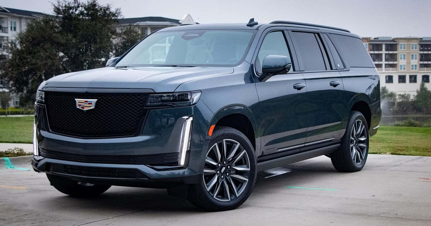 Cadillac Escalade, dark gray, concrete lot, HD Desktop Wallpaper