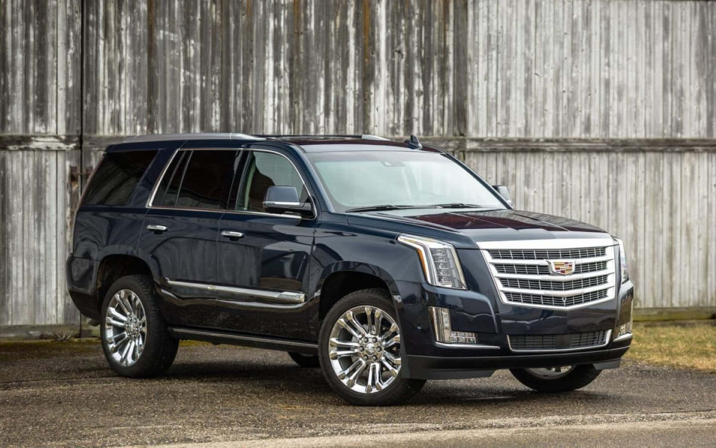 Cadillac Escalade, dark blue, reflective chrome wheels, HD Desktop Wallpaper