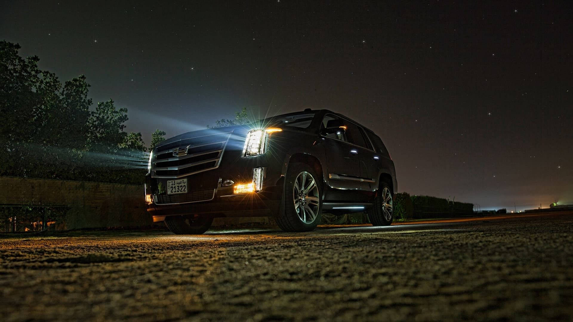Cadillac Escalade, black, starry night sky, Full HD Desktop Wallpaper
