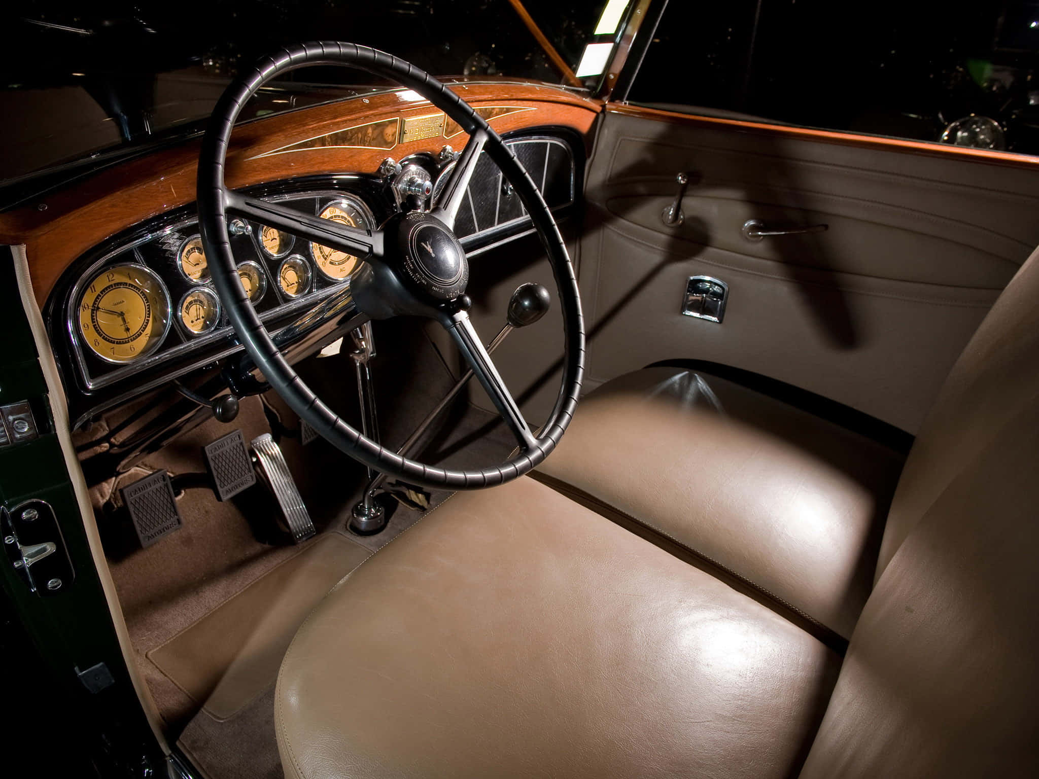 Cadillac Fleetwood, tan leather seats, wood trim, Full HD Desktop Wallpaper