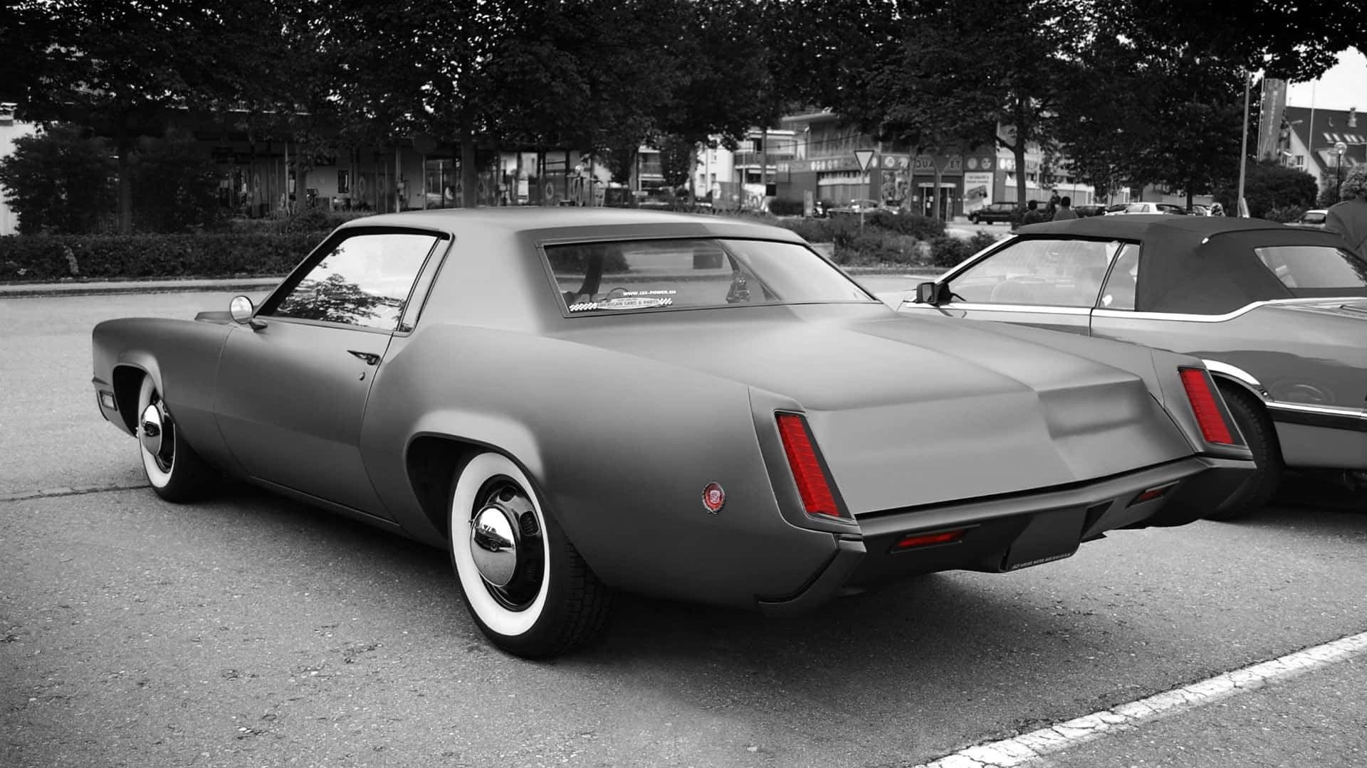 Cadillac Fleetwood, red taillights, black and white parking lot, Full HD Desktop Wallpaper