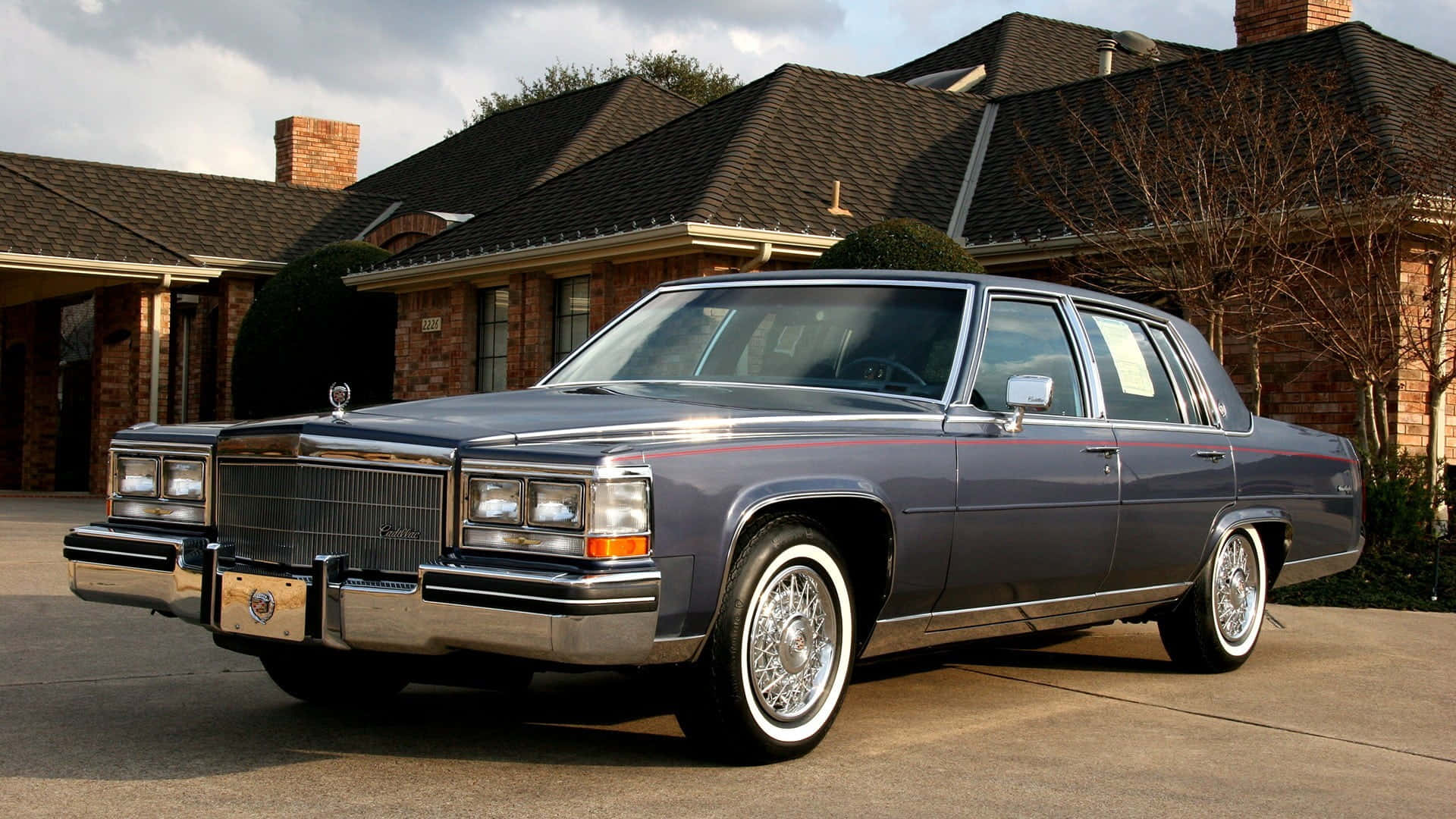 Cadillac Fleetwood, dark gray, chrome accents, Full HD Desktop Wallpaper