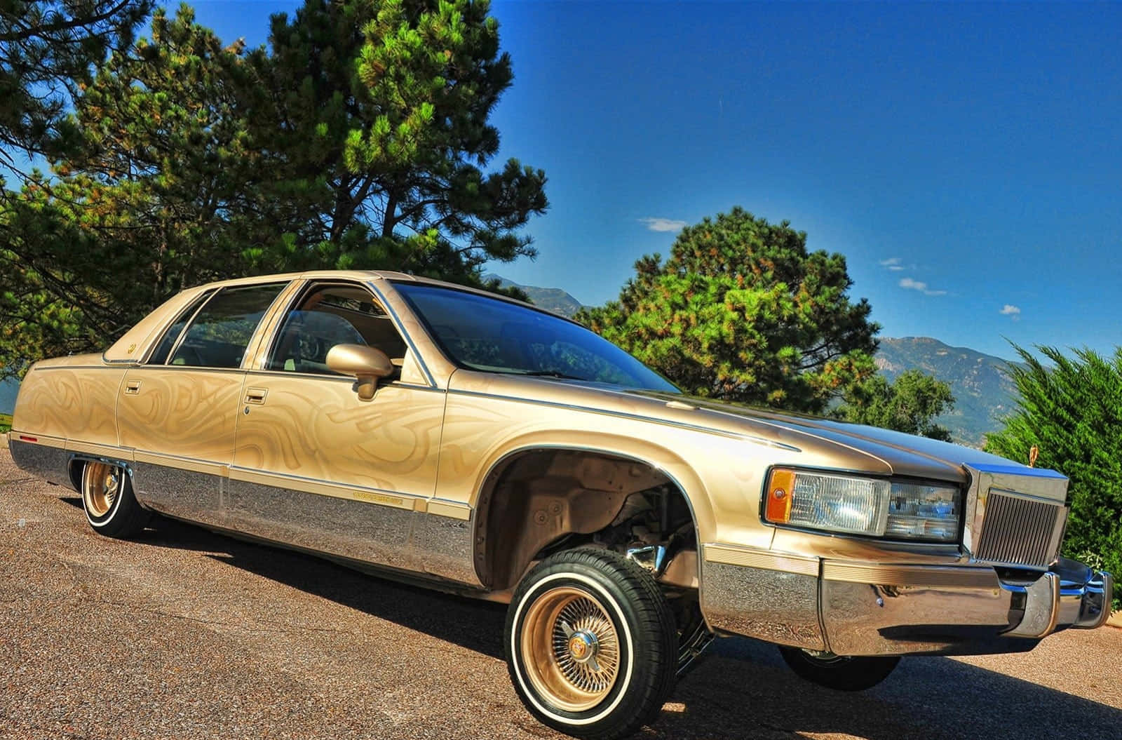 Cadillac Fleetwood, gold, woodgrain side panels, HD Desktop Wallpaper