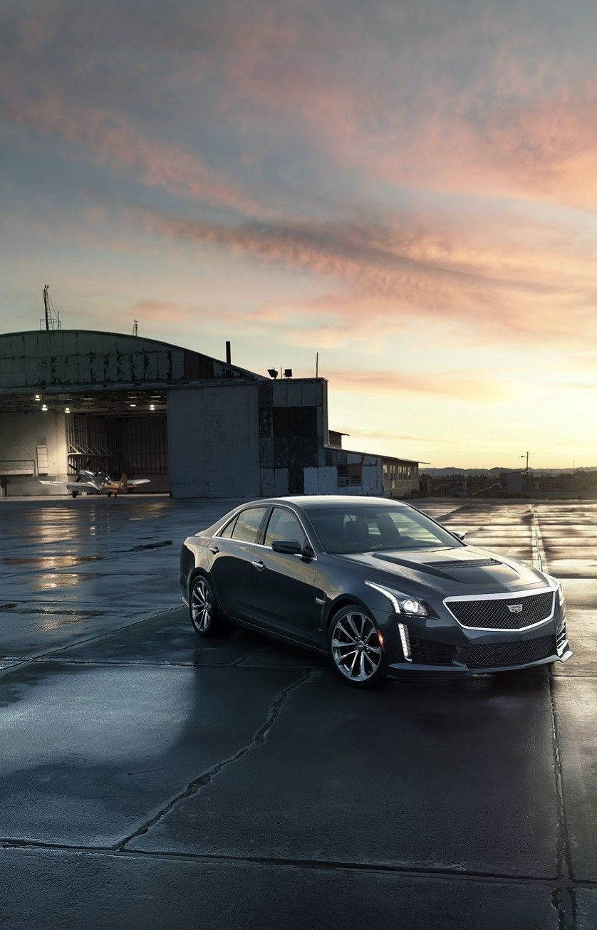 Cadillac, dark gray, wet tarmac, HD Phone Wallpaper