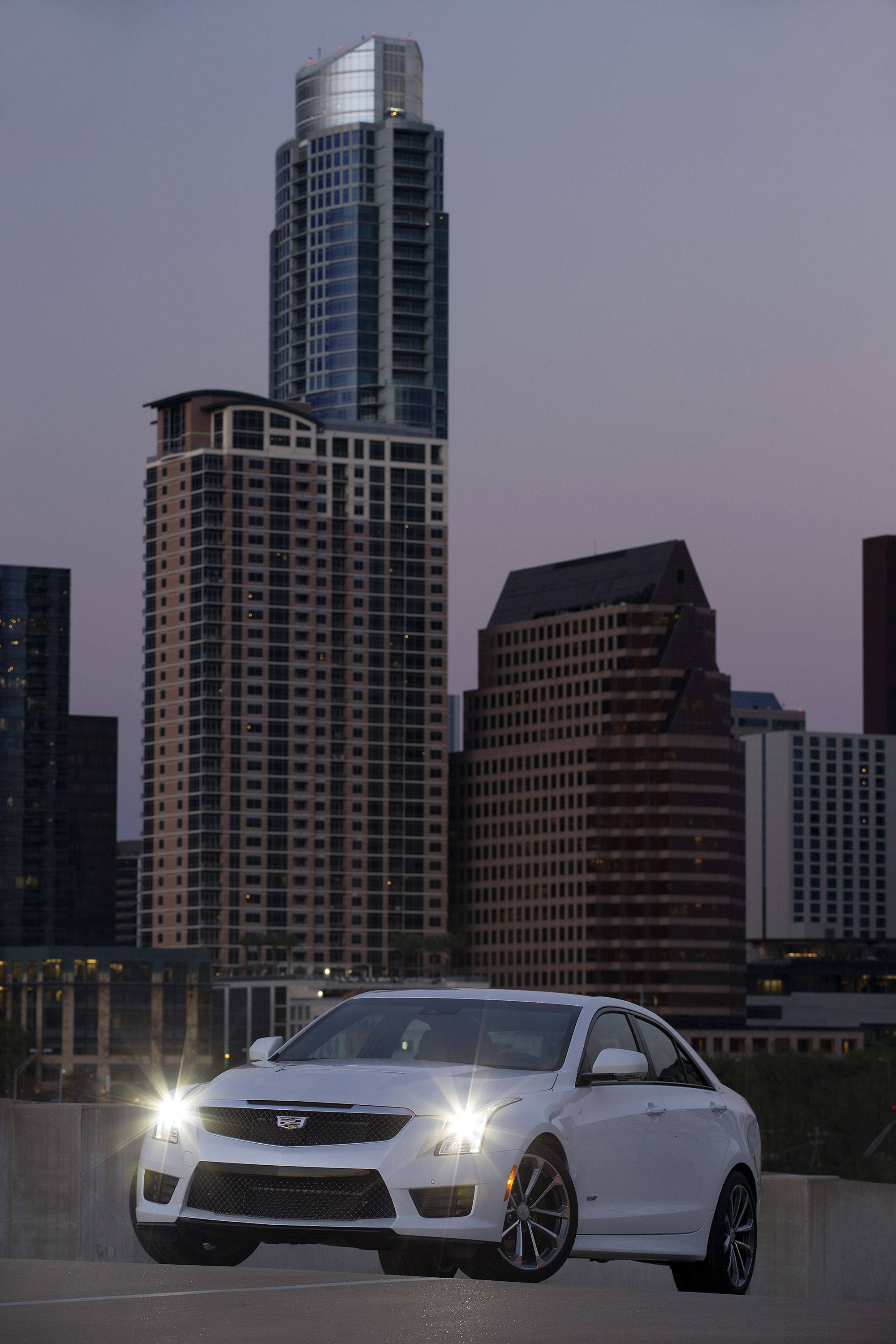 Cadillac, white, luxury sedan, 2K Phone Wallpaper