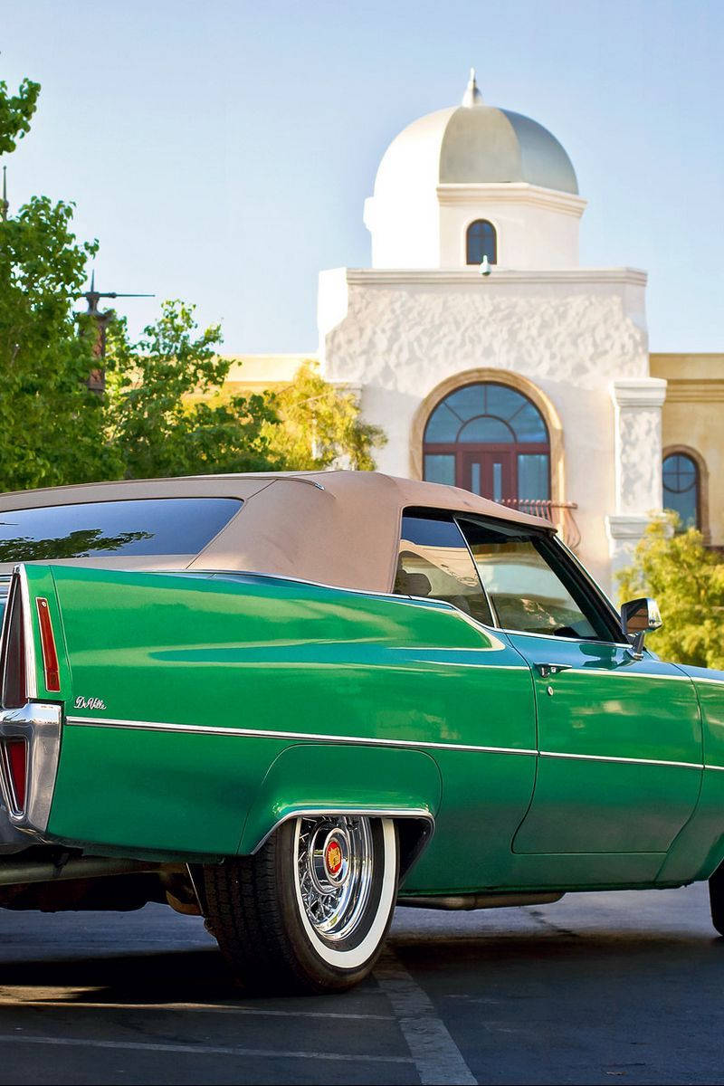 green Cadillac, classic convertible, white domed building, SD Phone Wallpaper