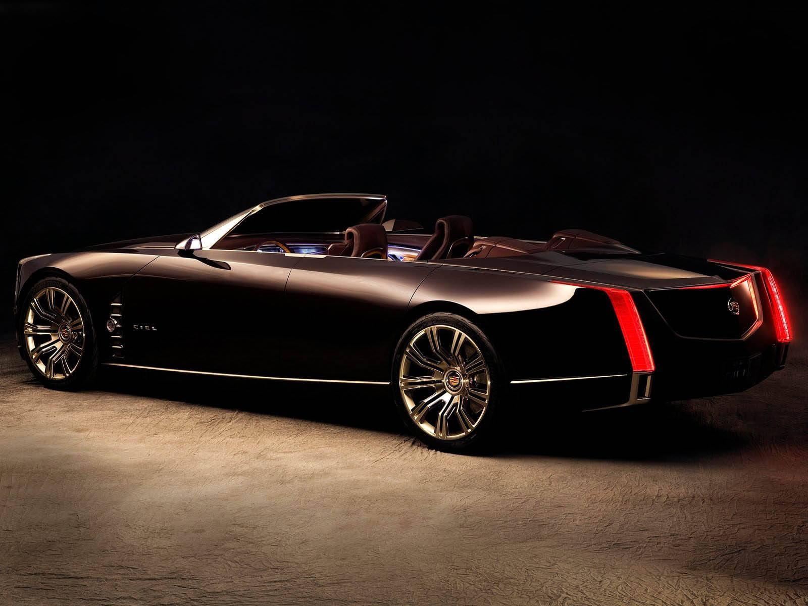 Cadillac, black, glowing red taillights, HD Desktop Wallpaper