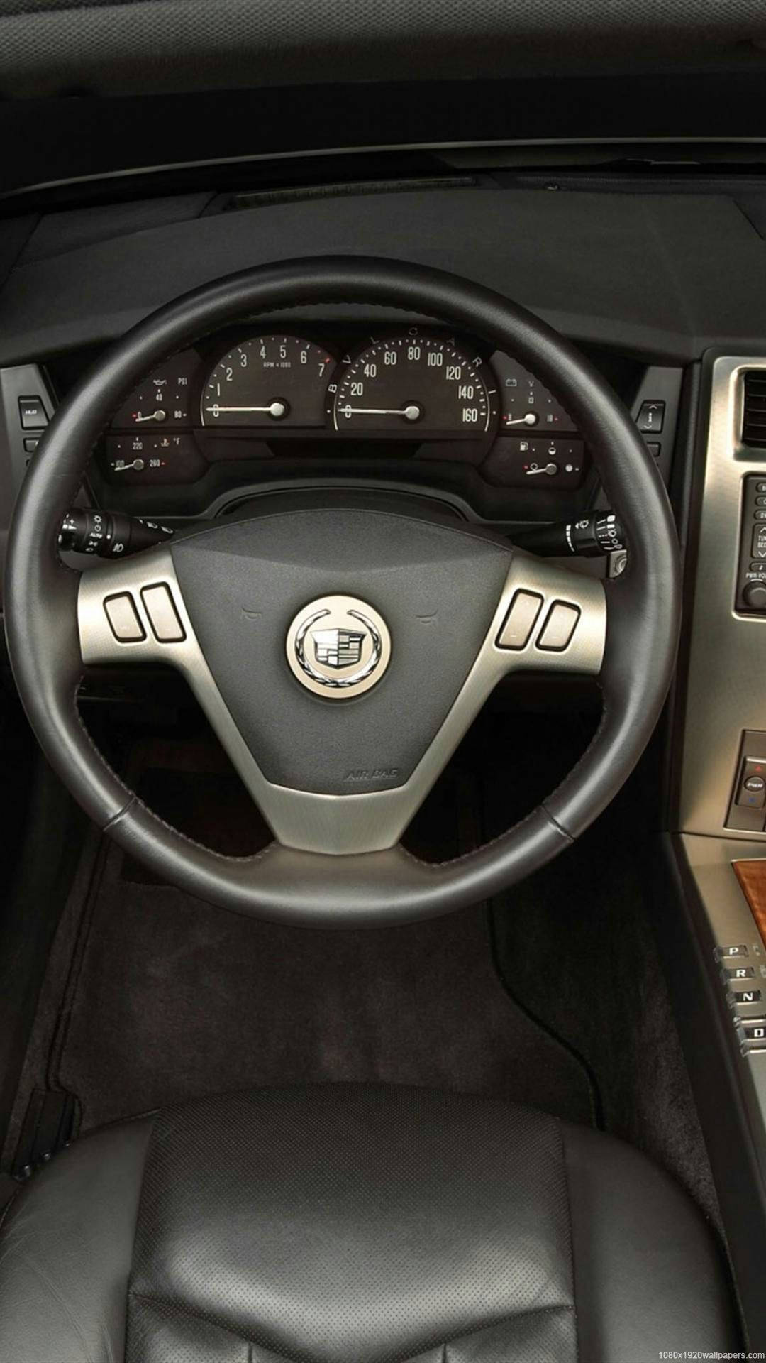 Cadillac, steering wheel, black leather, Full HD Phone Wallpaper