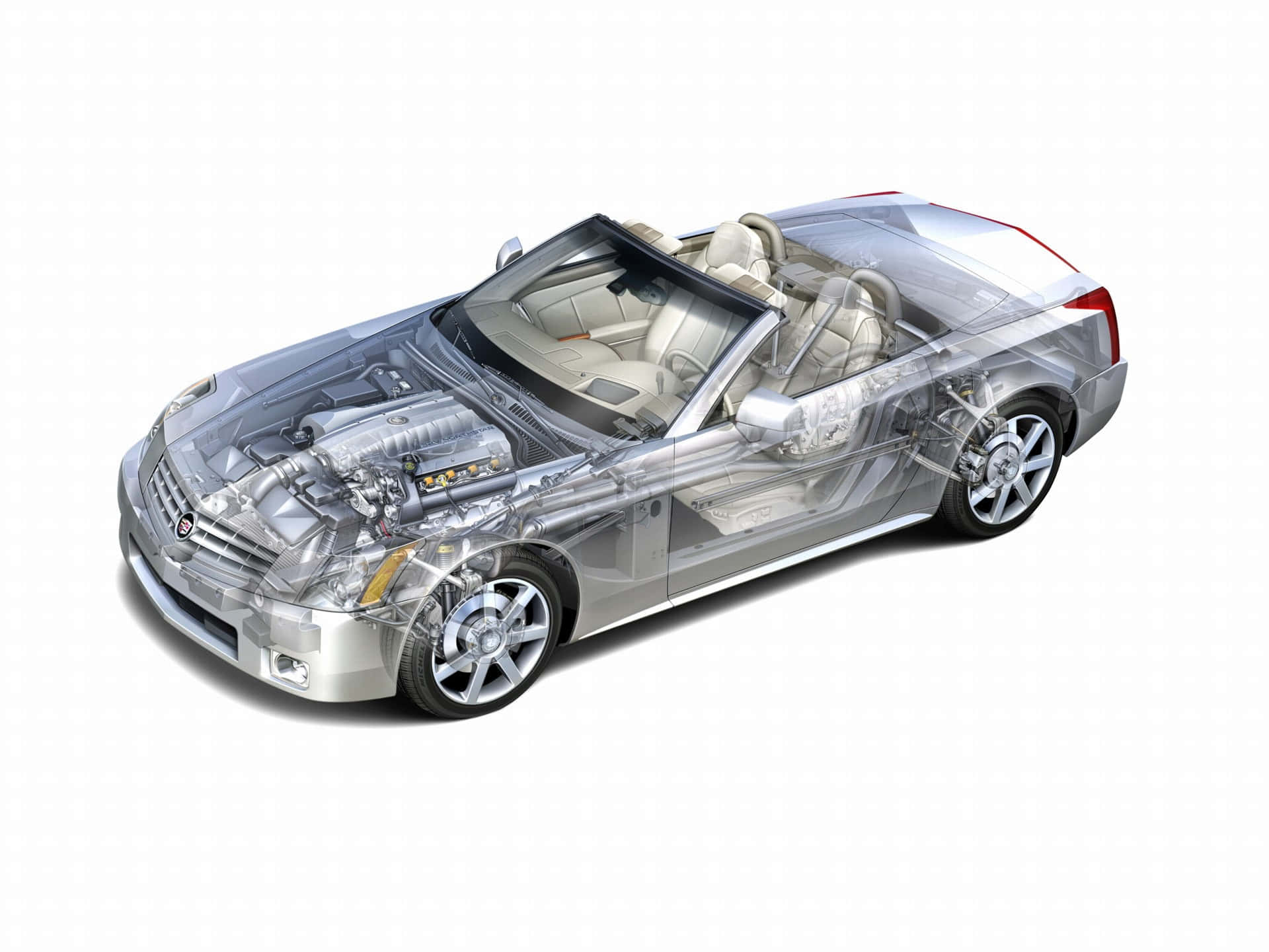 Cadillac XLR, silver, transparent body, Full HD Desktop Wallpaper