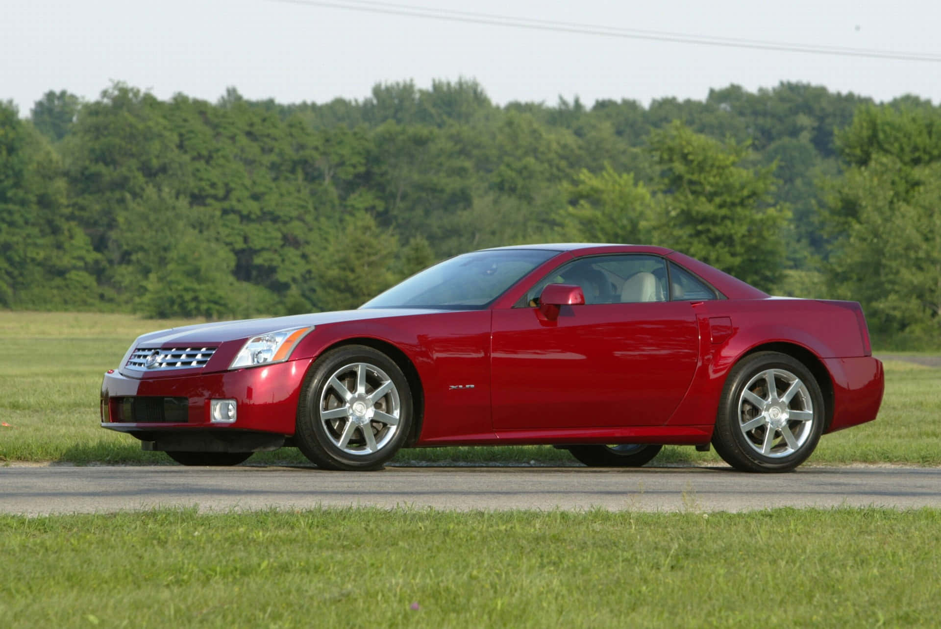 Cadillac XLR, glossy red, roadside, Full HD Desktop Wallpaper