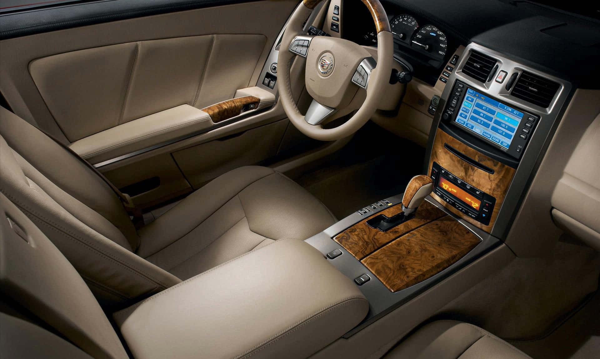 Cadillac XLR, beige leather, wood trim, Full HD Desktop Wallpaper