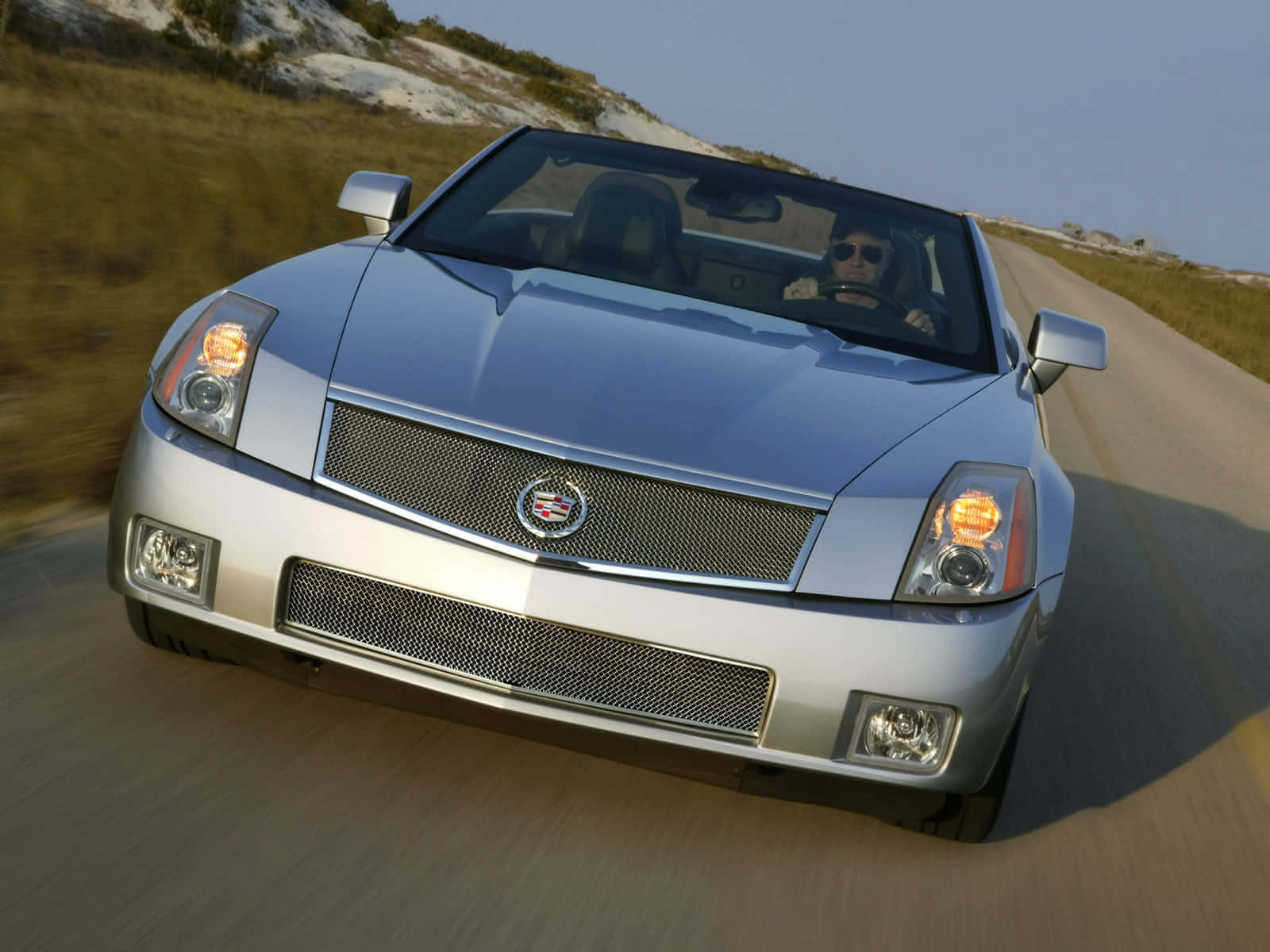 Cadillac XLR, silver, winding coastal road, HD Desktop Wallpaper