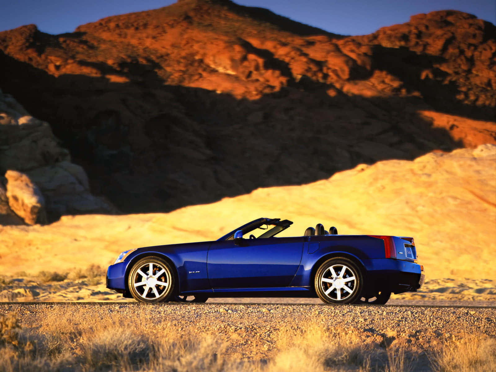Cadillac XLR, desert road, golden hills, HD Desktop Wallpaper