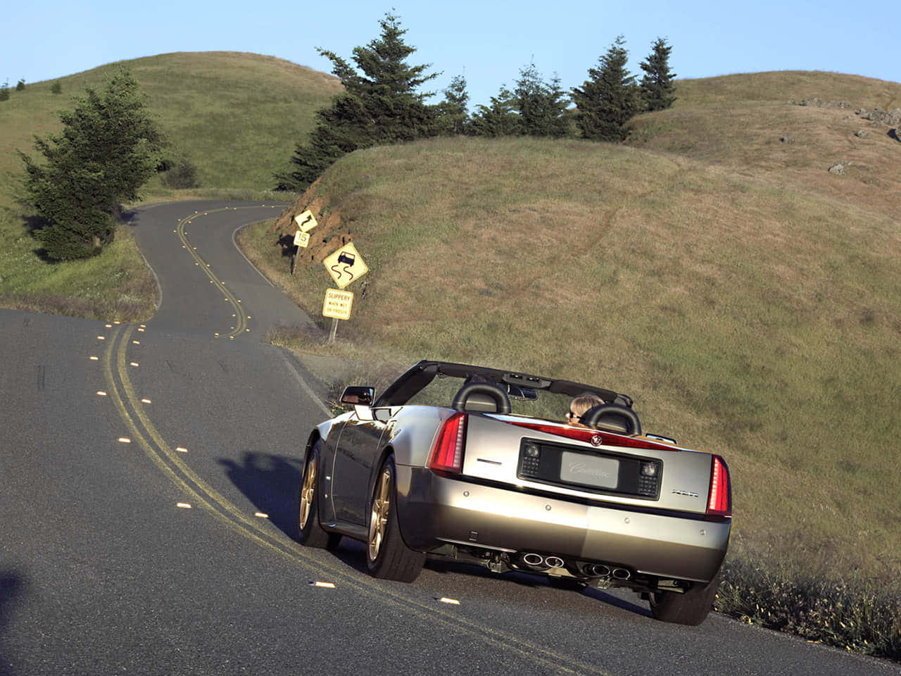 Cadillac XLR, silver, convertible sports car, HD Desktop Wallpaper