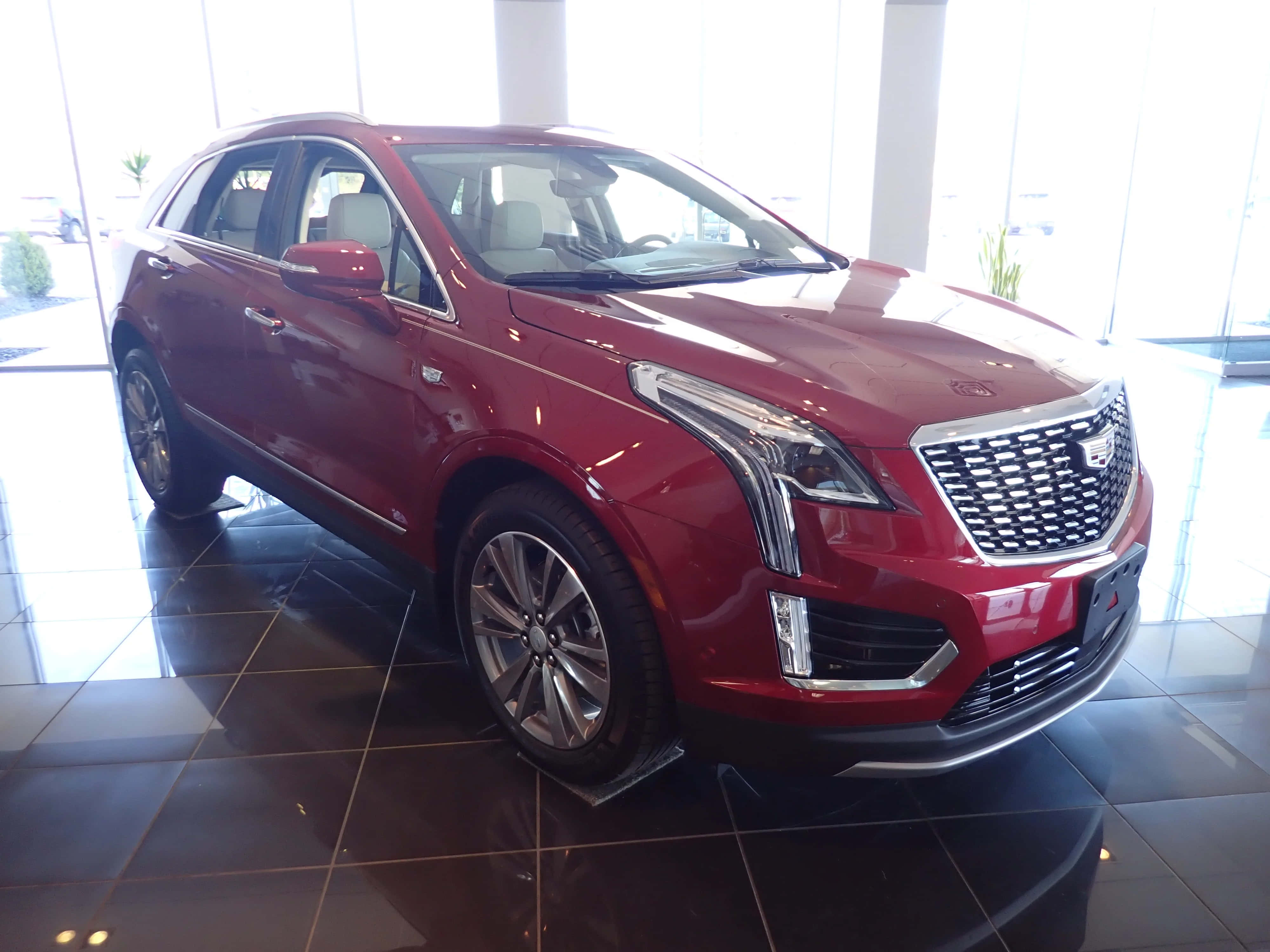 Cadillac XT5, glossy red, showroom lights, 4K Desktop Wallpaper