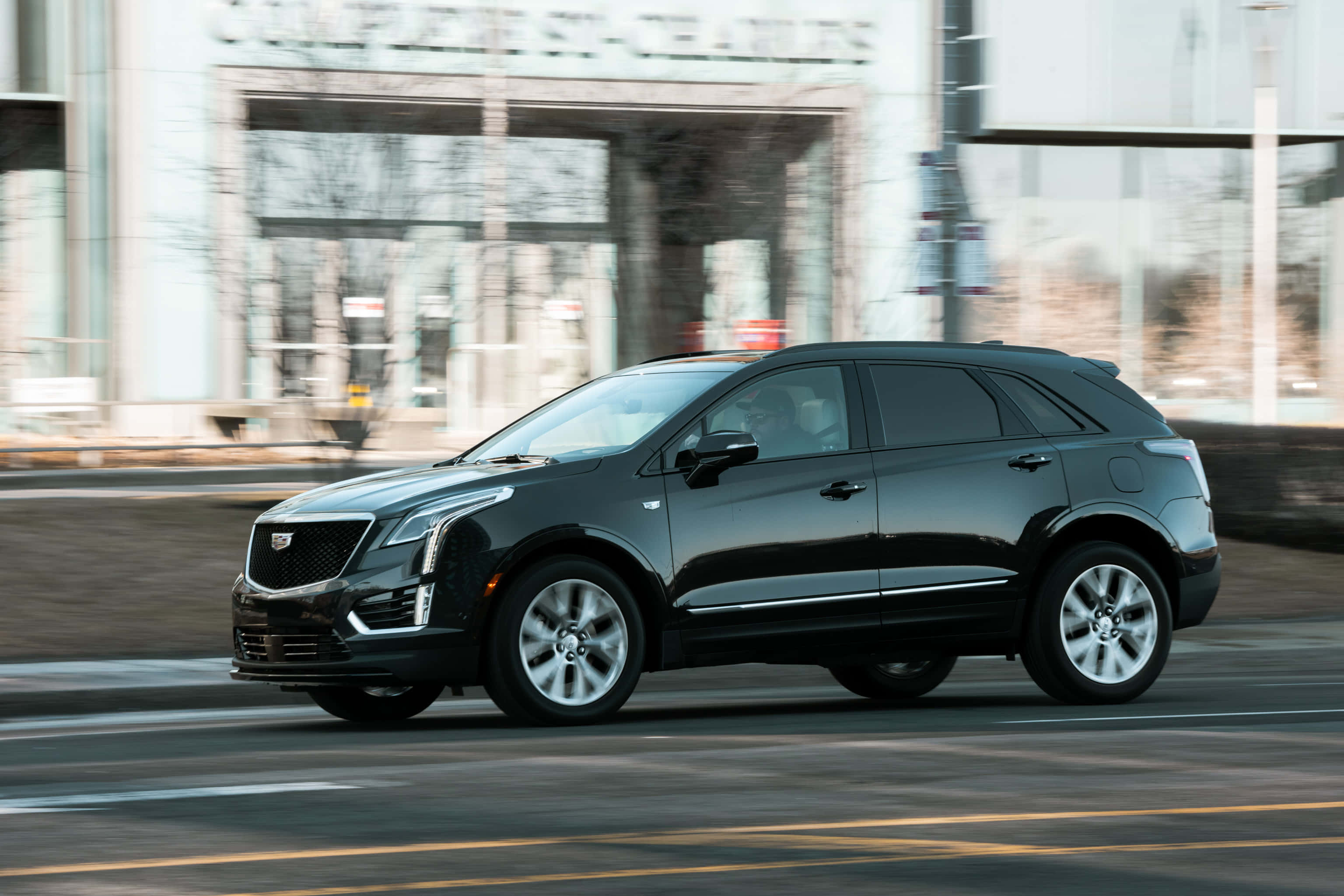 Cadillac XT5, black, city street, 2K Desktop Wallpaper