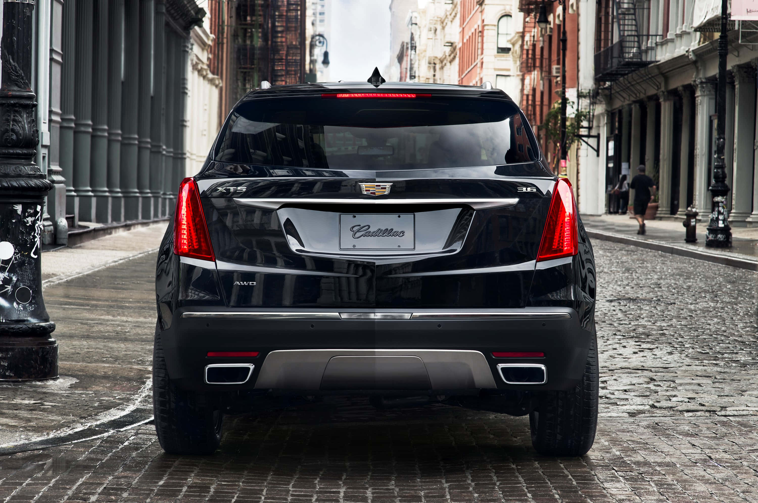 Cadillac XT5, black, wet cobblestone street, 2K Desktop Wallpaper