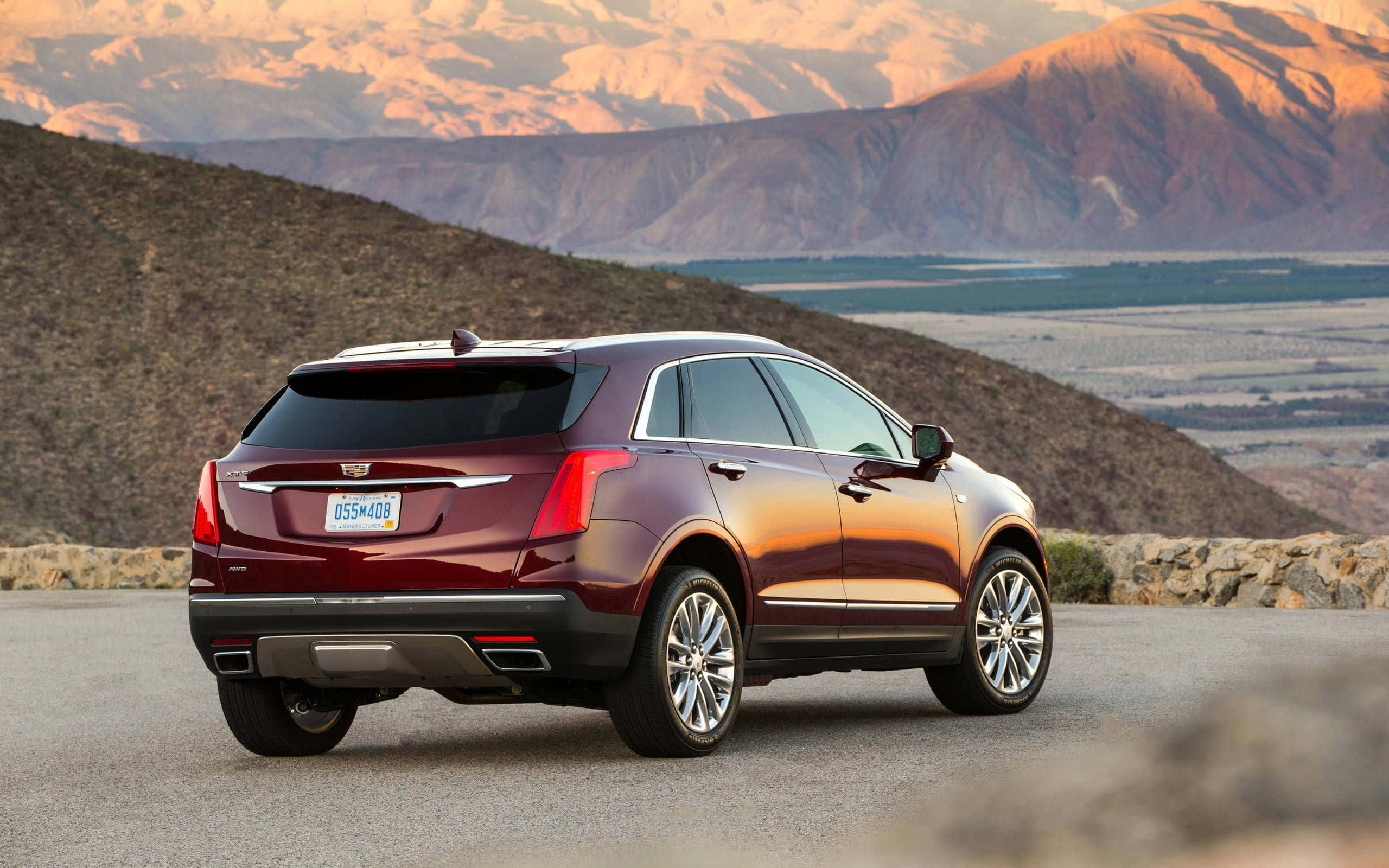 Cadillac XT5, maroon, mountain overlook, 2K Desktop Wallpaper