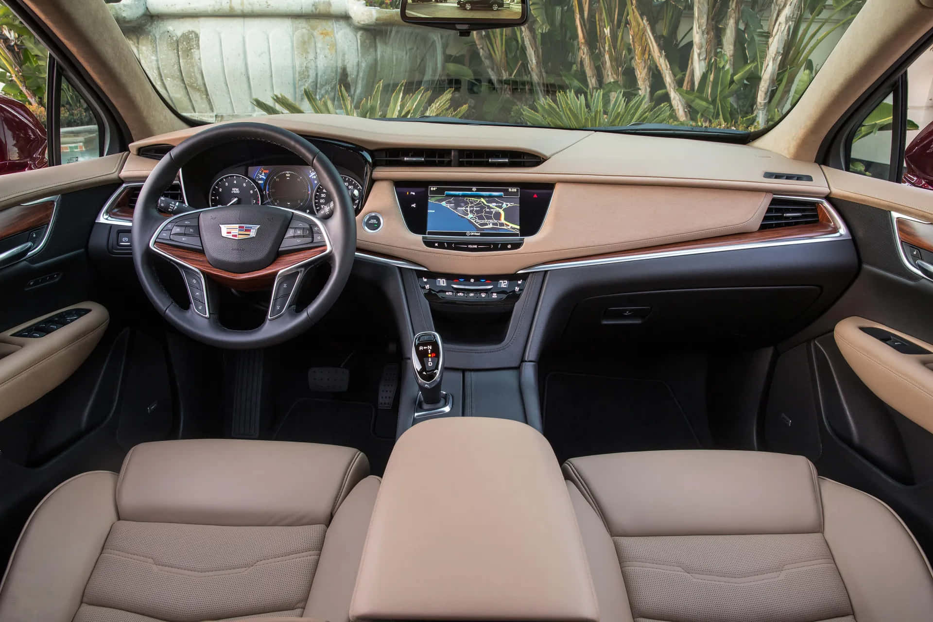 Cadillac XT5, beige leather seats, wood trim, Full HD Desktop Wallpaper