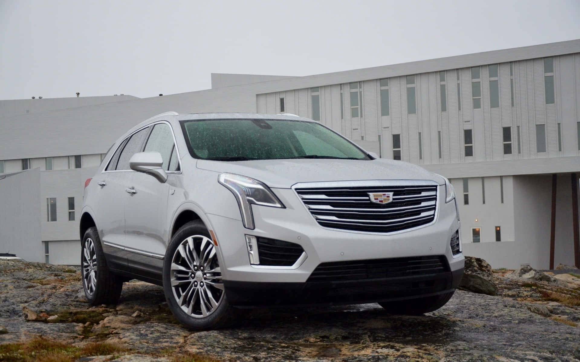Cadillac XT5, silver, rocky terrain, HD Desktop Wallpaper
