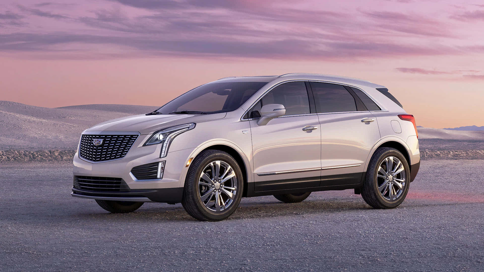 Cadillac XT5, silver, pink and purple sunset sky, Full HD Desktop Wallpaper
