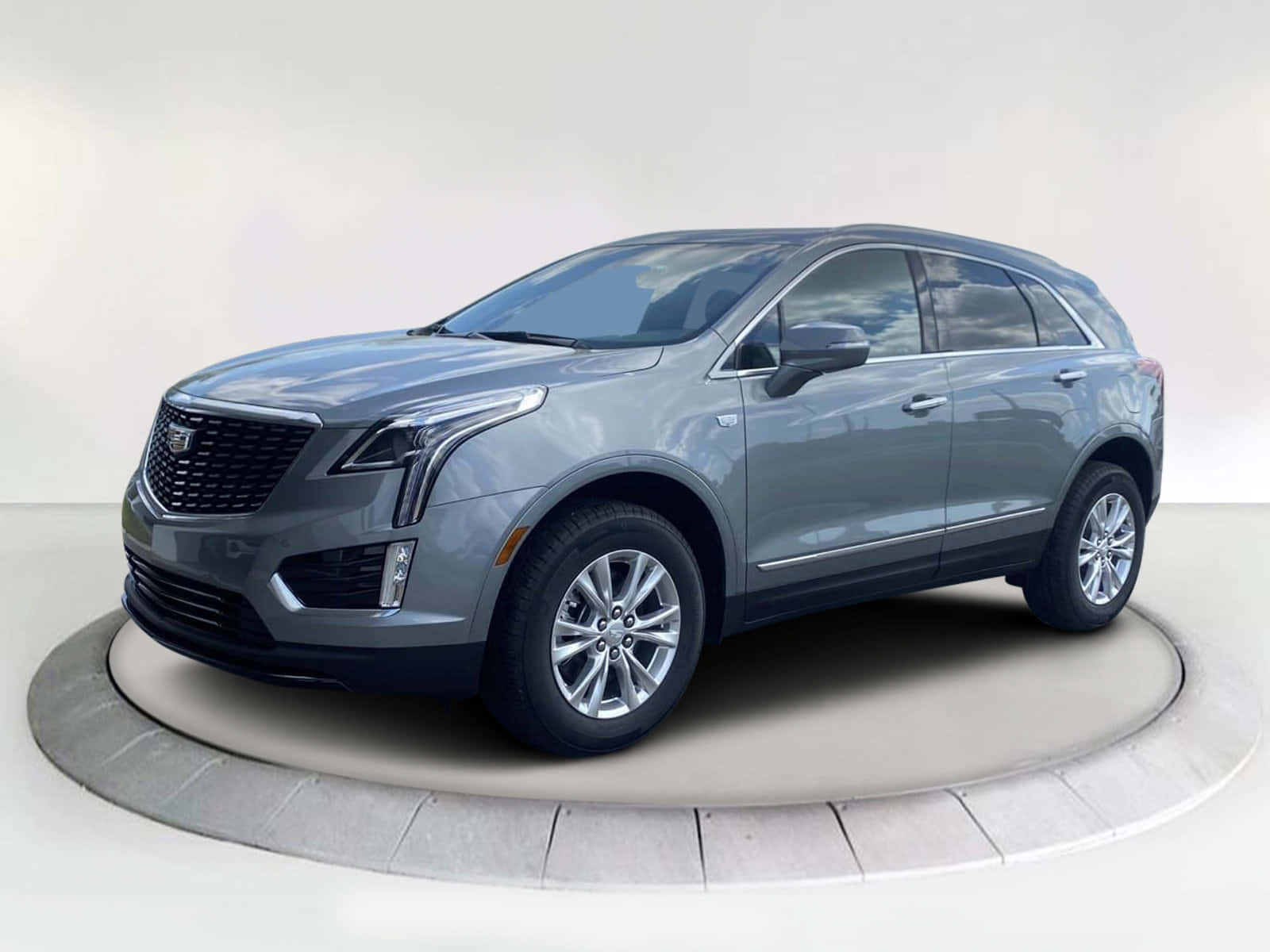Cadillac XT5, gray, circular stone platform, HD Desktop Wallpaper