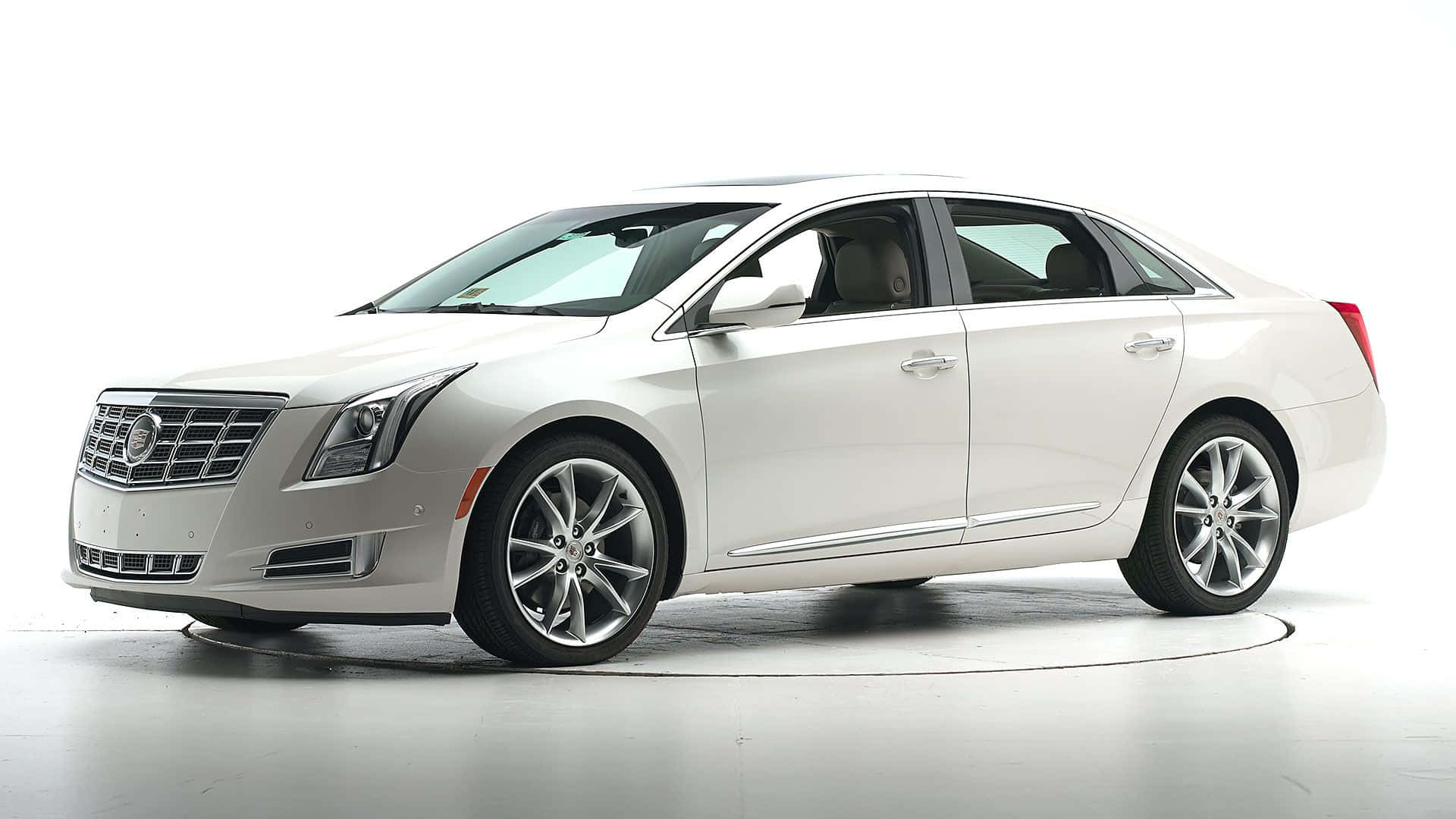 Cadillac XTS, white, studio lights, Full HD Desktop Wallpaper