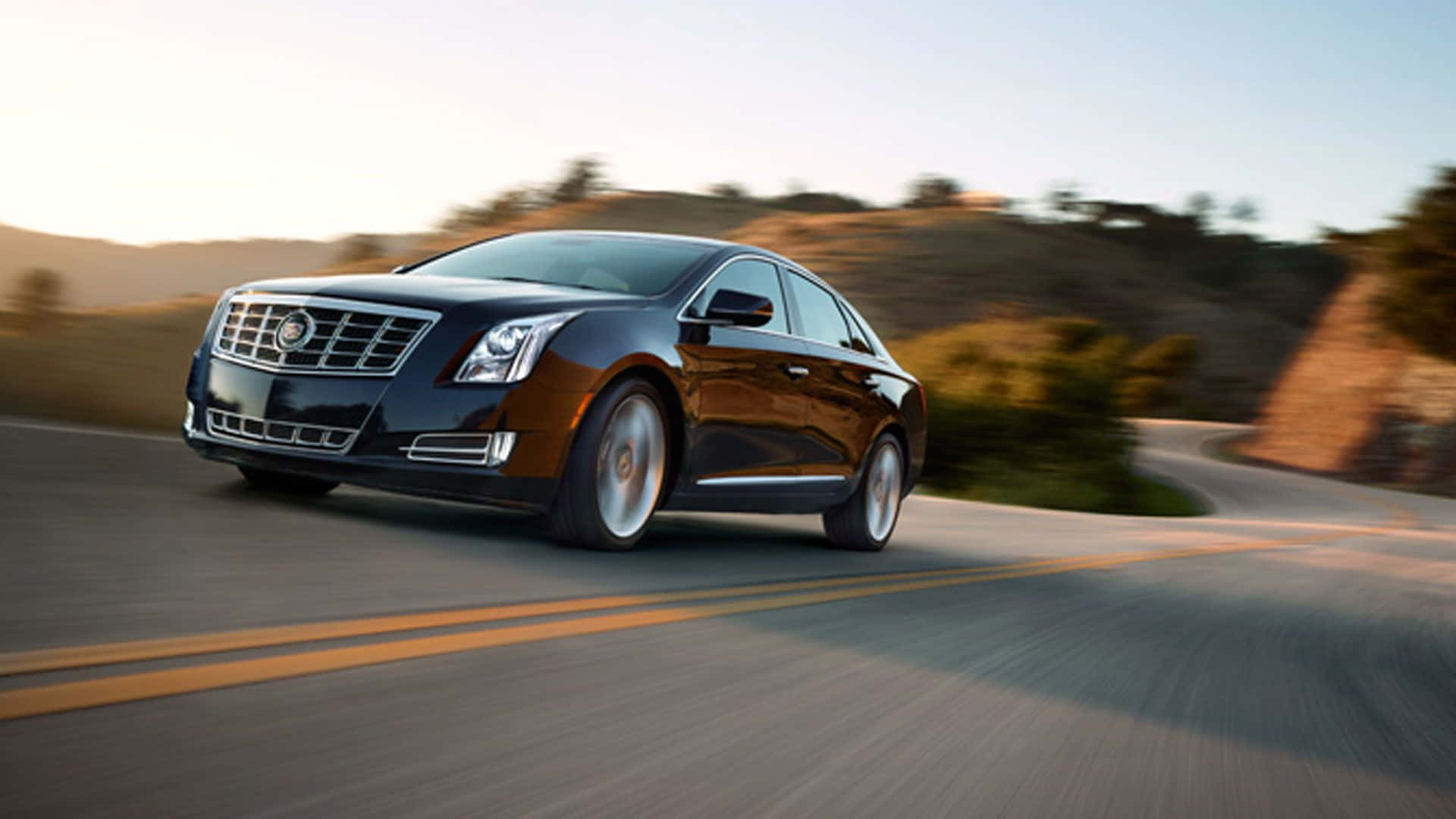 Cadillac XTS, black, winding road, Full HD Desktop Wallpaper