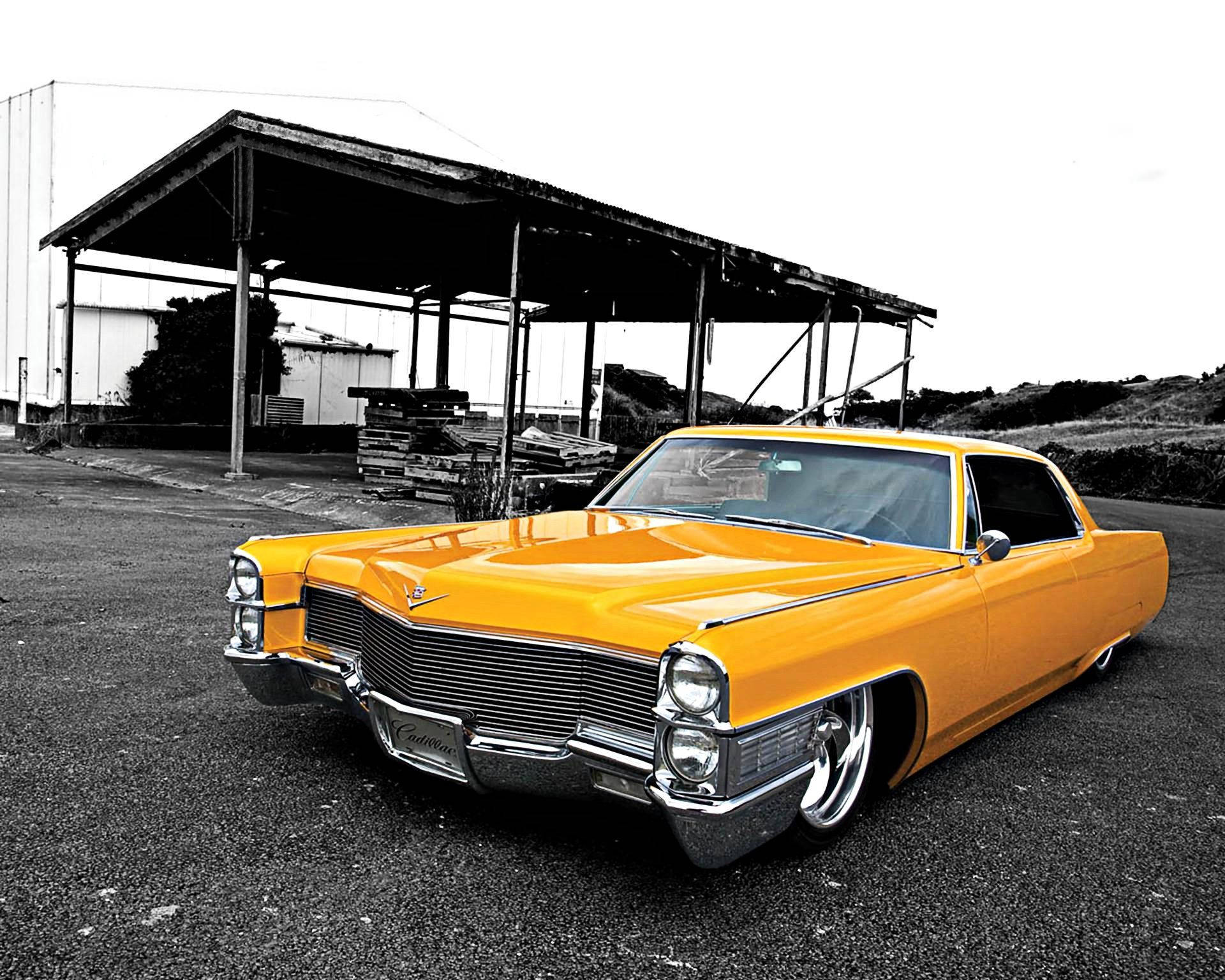 yellow, vintage Cadillac, lowrider, Full HD Desktop Wallpaper