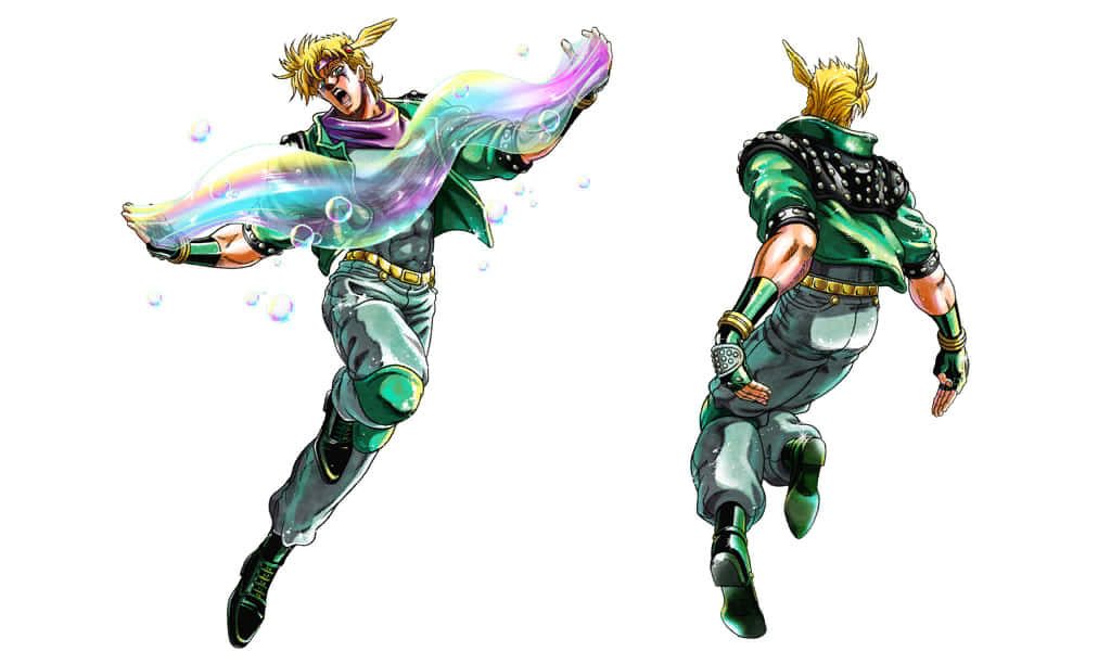 Caesar Anthonio Zeppeli, spiky blonde hair, green outfit, SD Desktop Wallpaper