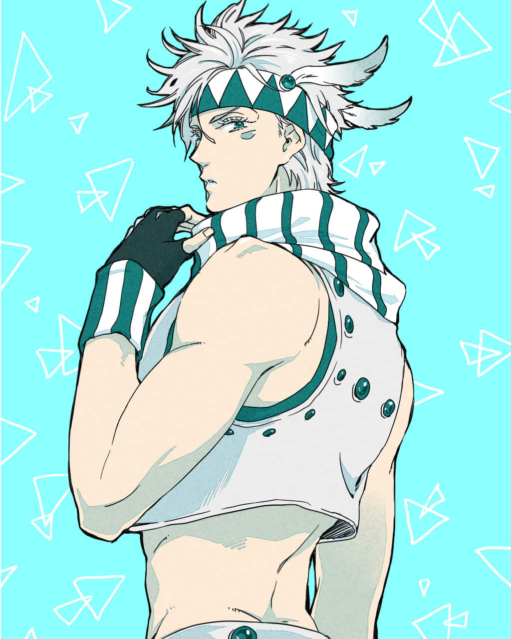 Caesar Anthonio Zeppeli, green and white gear, turquoise background, HD Phone Wallpaper