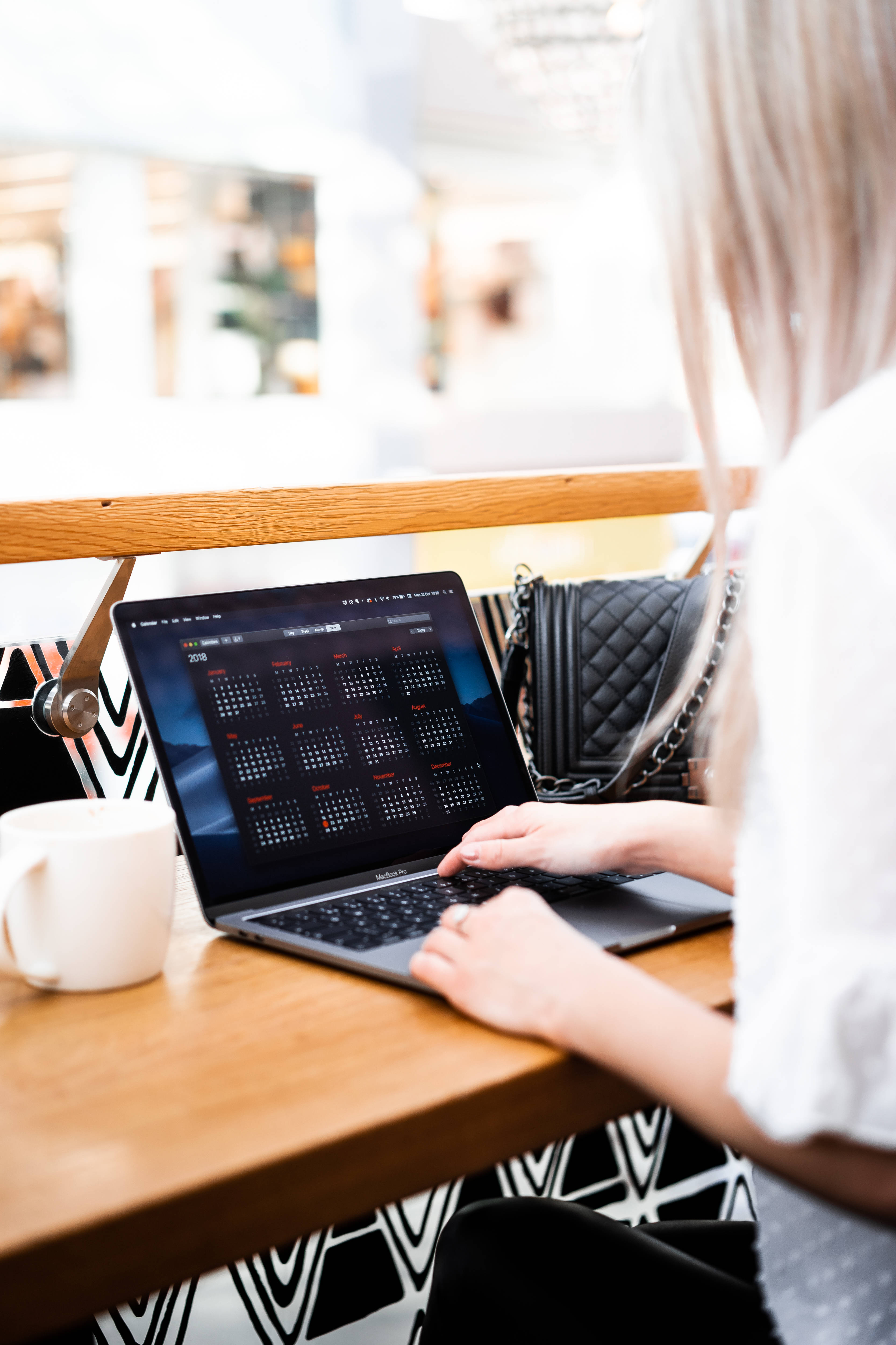 blonde hair, laptop, calendar, 4K Phone Wallpaper
