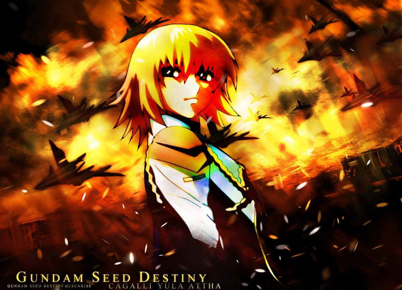 Cagalli Yula Athha, fiery hair, explosions, HD Desktop Wallpaper