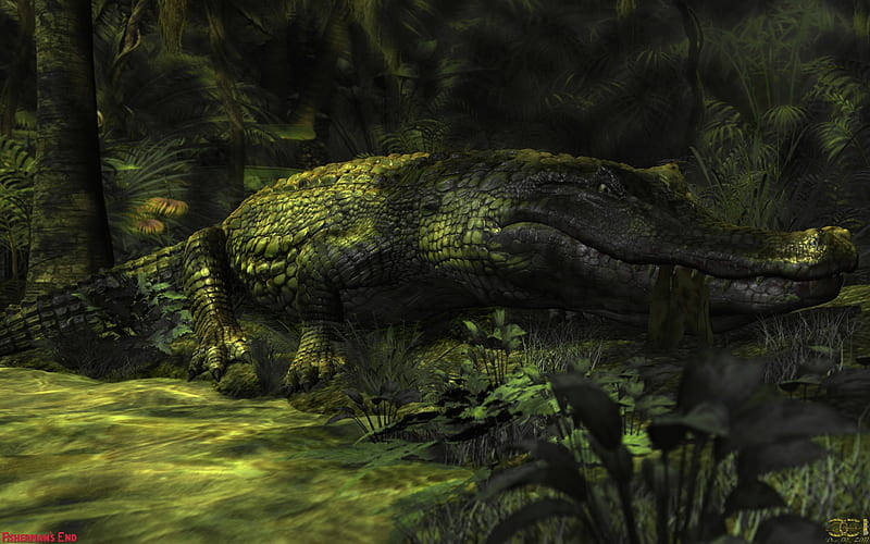 Caiman, den, murky jungle water, SD Desktop Wallpaper